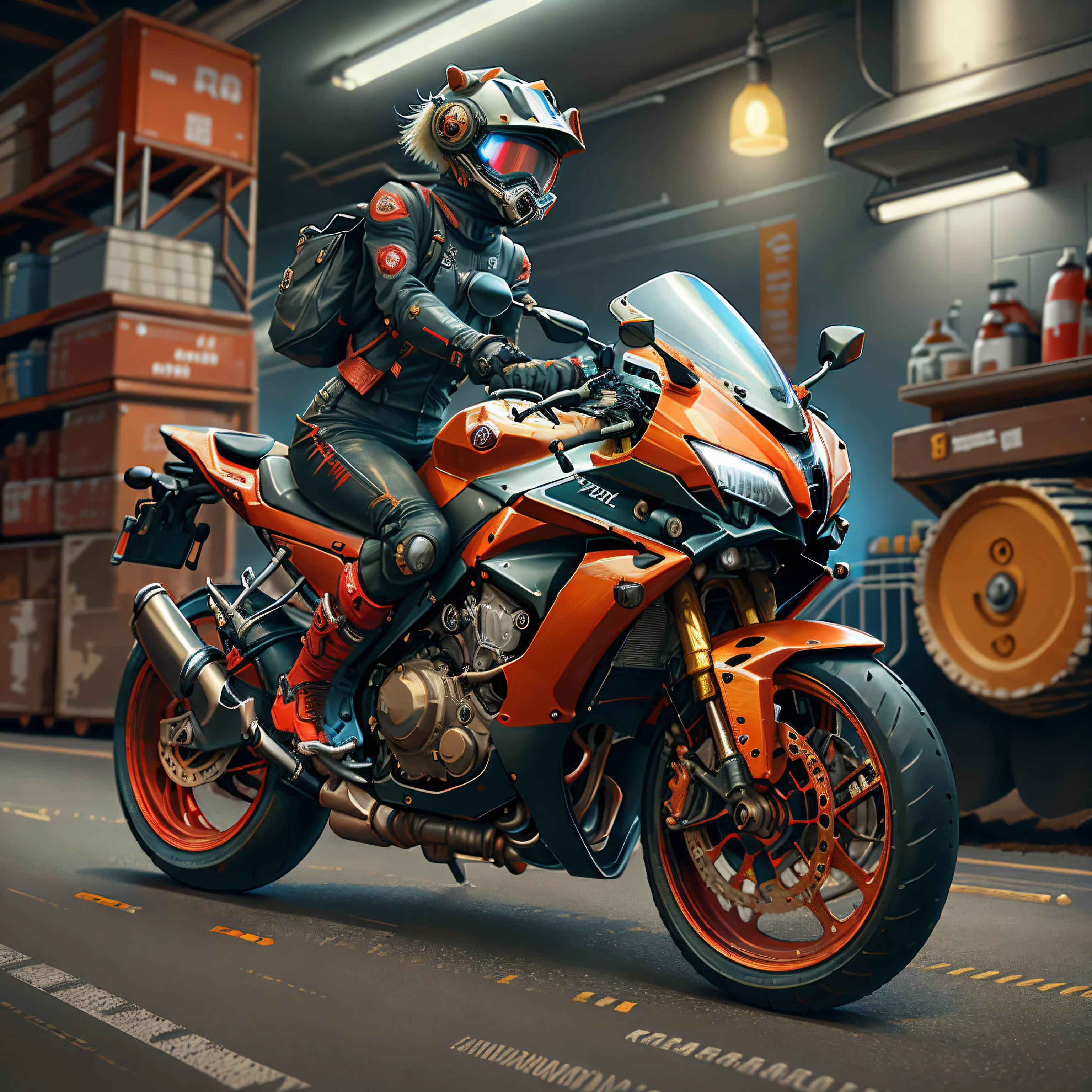 Honda CBR 1000R,Vision Total Mad Max CogPunkAI ,Core 64 K, ((rot,amarelo,Conque ,Blue))Conque,4D ,Benelli Tyrannosaurus,Moto girl
