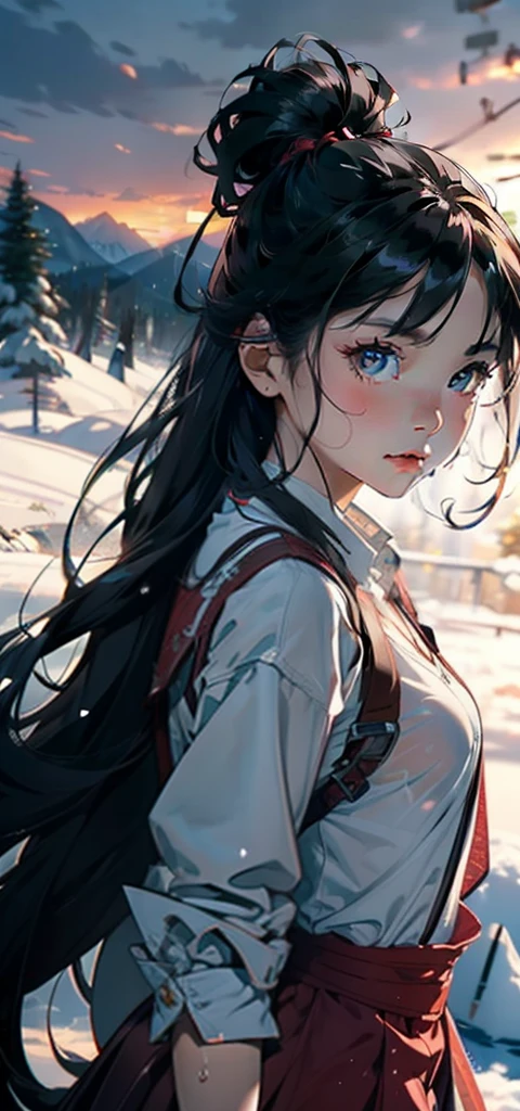 1womanl，11 year old，Bitgirl，Super adorable，smallunderboob，Exposure， 独奏，（Background with：On the hill，coniferous forest，at winter season，Snow on the ground，outside of house） Feel free to hairstyle，stride，Sweat profusely，Drenched all over the body，Seen from the front，Long Black Hair ， Mostly cloudy sky，（（（tmasterpiece），（Very detailed CG Unity 8K wallpaper），best qualtiy，cinmatic lighting，细致Background with，beatiful detailed eyes，Bright pupils，（Very fine and beautiful），（Beautiful and detailed eyes description），ultra - detailed，tmasterpiece，）），face to the viewer，frontage，hight resolution，ultra - detailed）nakeness，Wipe off panties，Revealing breasts，Genital only， Bulge，Camel toes，Raised sexy，lewd expression，flushed complexion，bocchi，frontage，，（Wearing：Kindergarten Uniforms）