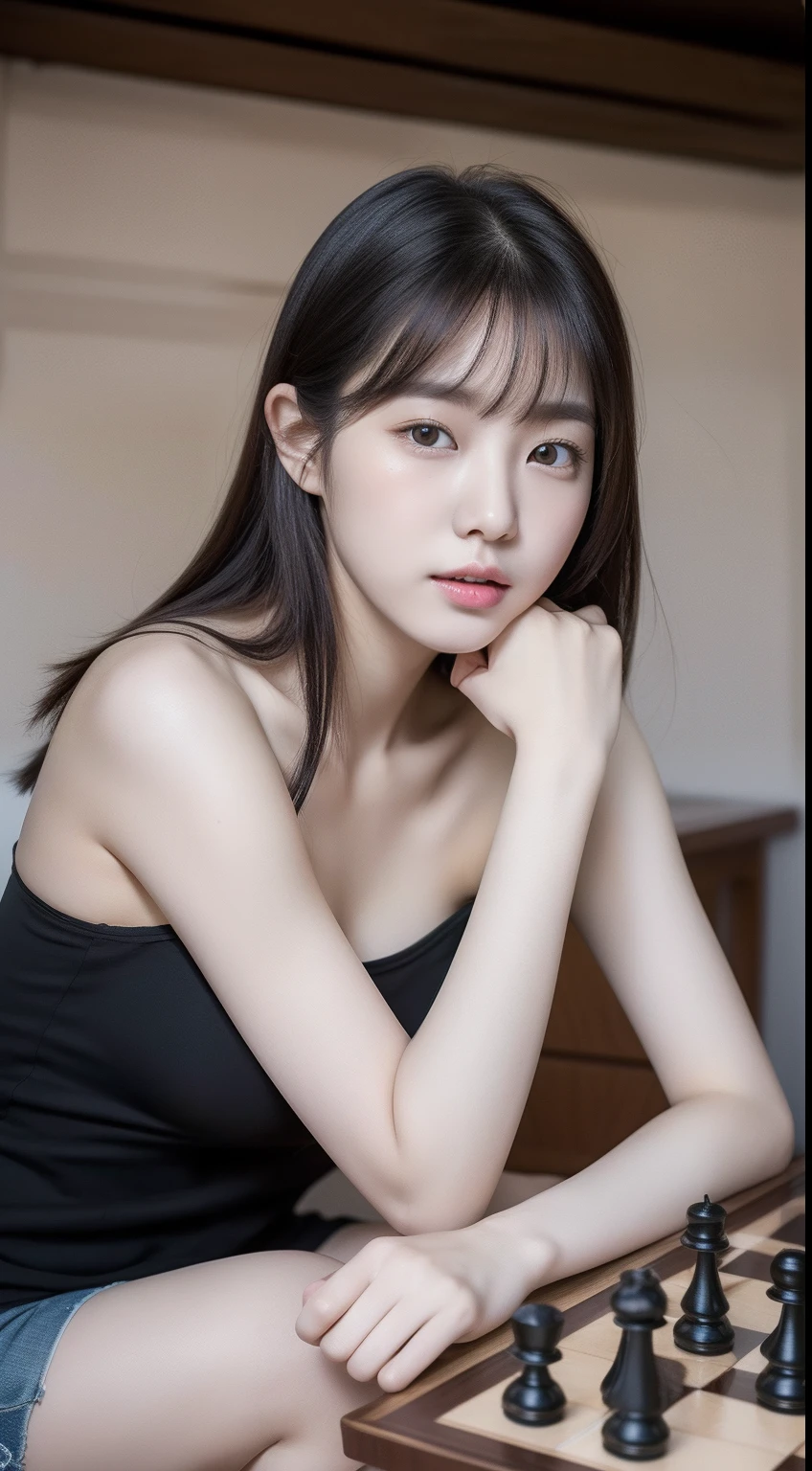 table top, highest quality, figure, Super detailed, finely, High resolution, 8k wallpaper, Perfect dynamic composition figure, detailed and beautiful eyes, black tight dress, medium hair,blonde hair color ,small breasts, natural color lip, random sexy poses,random situation,slender body,narrow side,Wink sexily