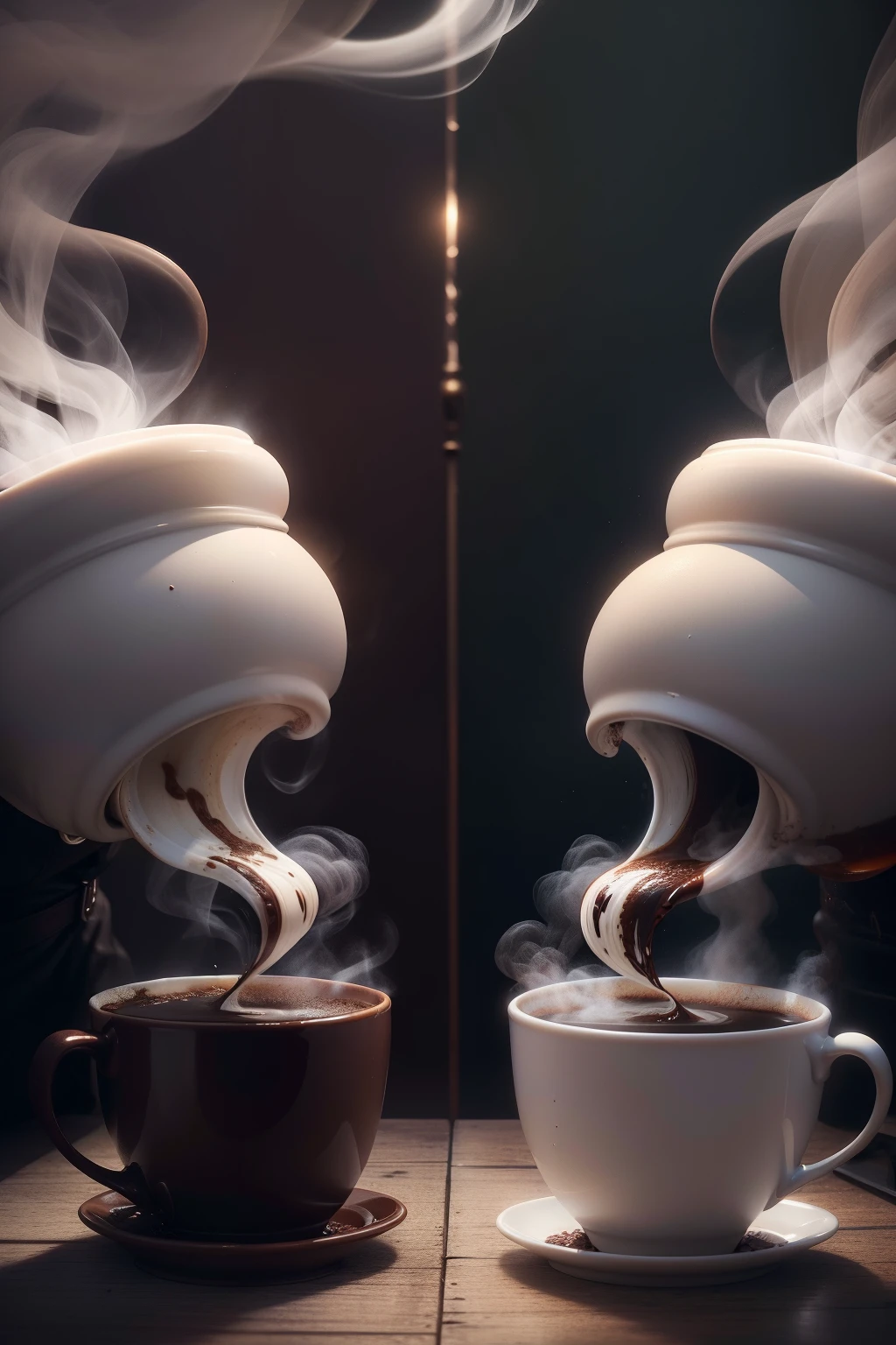 two cups of coffee with smoke rising out of them, digital art by Bernard D’Andrea, tumblr, romanticism, full of steaming coffee, hot coffee, two cups of coffee, steaming coffee, morning coffee, coffee smell, coffee cups, spilt coffee, coffee art, ❤🔥🍄🌪, cup of coffee, drink more coffee, drinking coffee