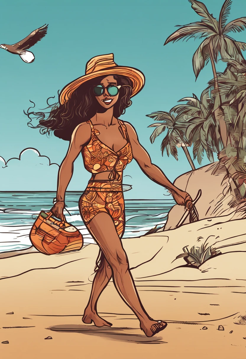 criar uma pessoa brasileira andando na praia cartoon