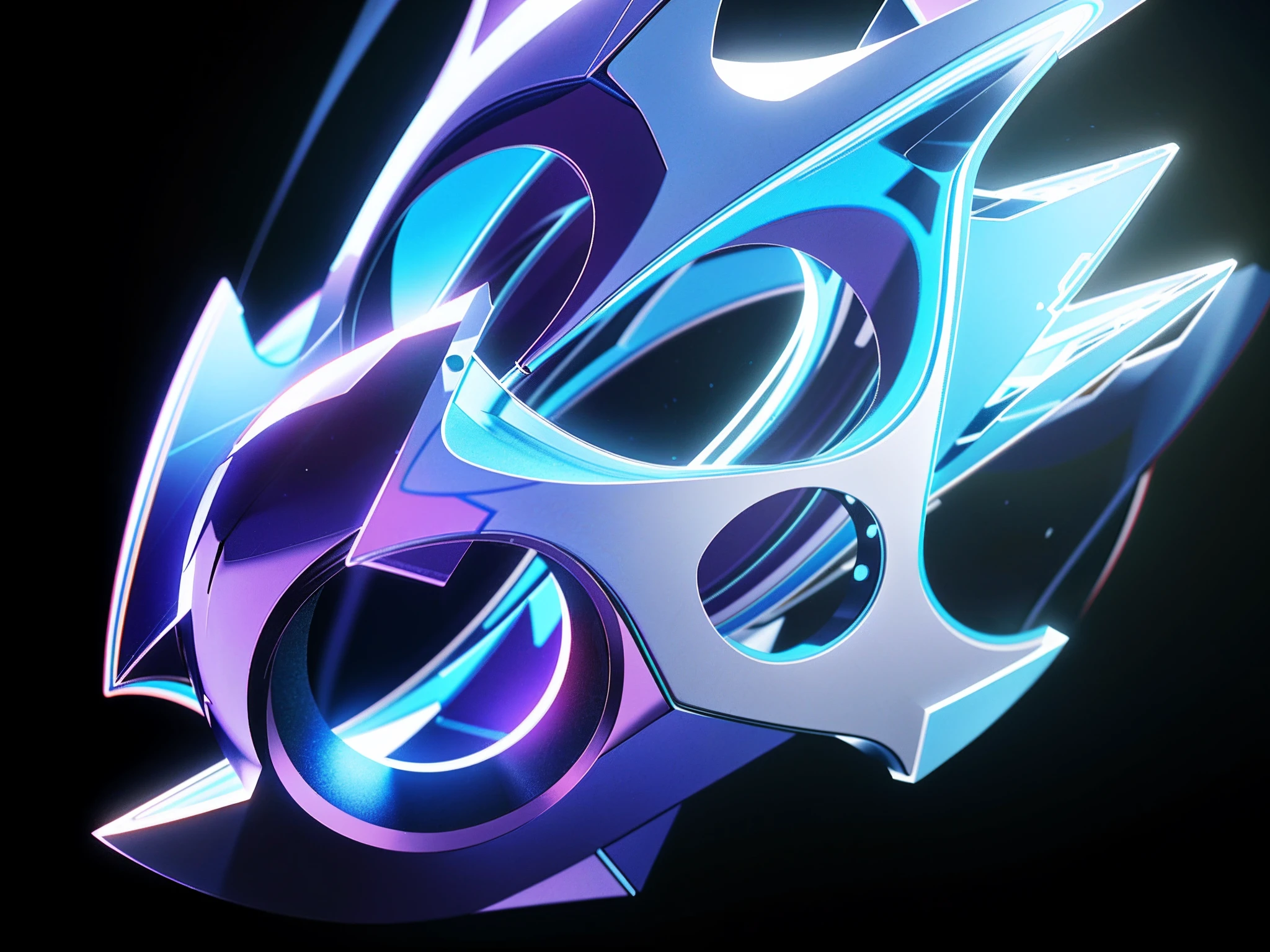 There is a flame mask with a purple and blue black background, rendered on octane, c 4 d style, created in octane render, rendered in cinema 4 d octane, cinema 4 d art, epic 3 d abstract model, 8 k 3 d render ray traceing, Sharp edges. rendering by octane, rendered on octane, rendered in cinema 4 d, Rendered in Cinema4D