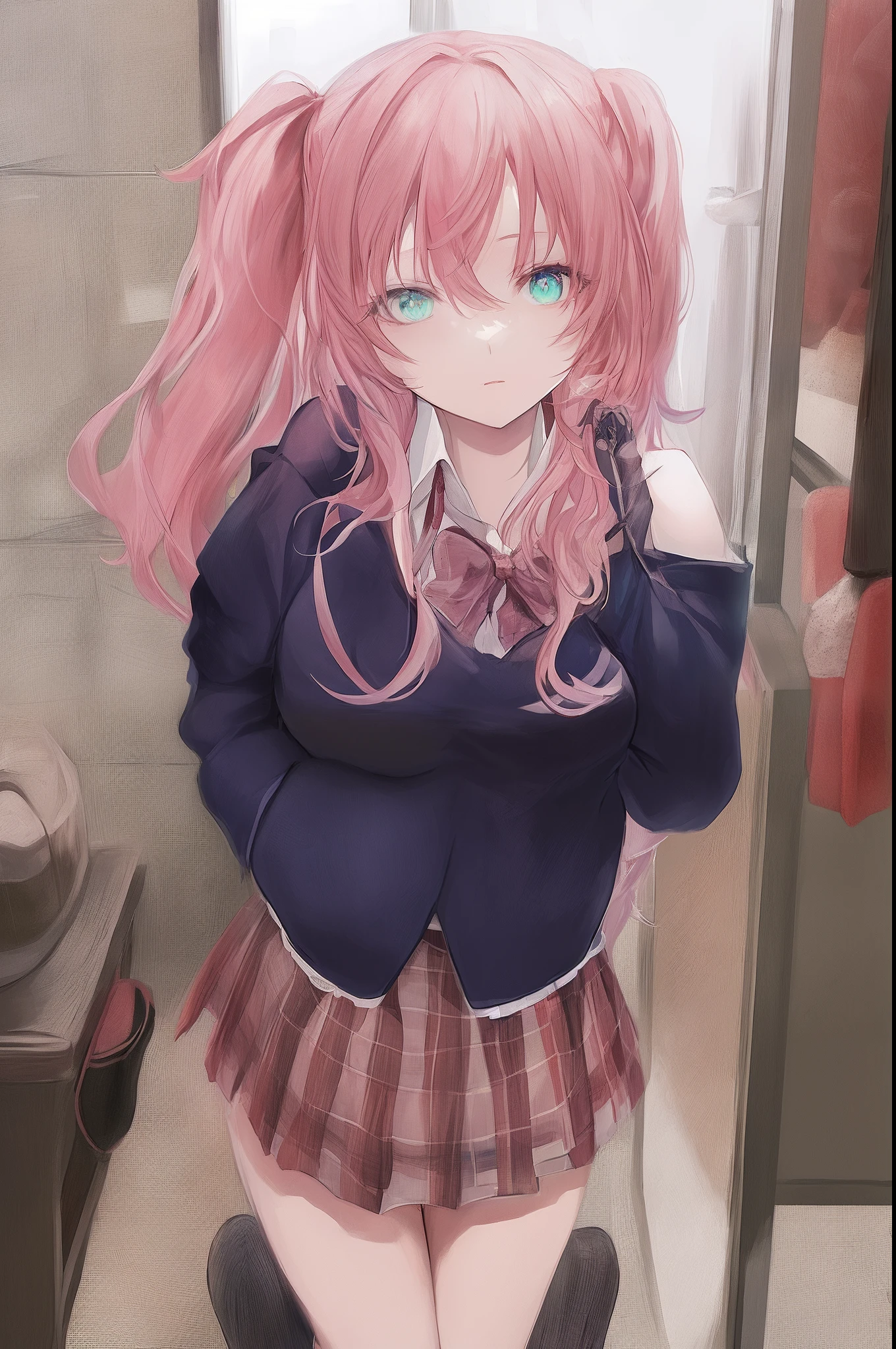 Let's start with a base illustration of a young female character.
Adjust the hair color to Hatsune Miku's iconic turquoise blue.
Style the hair to be very long, reaching below the waist, in twin tails. Ensure the twin tails are evenly balanced and neatly wrapped at the top.
Give the hair a glossy appearance and a slightly voluminous texture.
Create a youthful and cute facial expression with large, expressive eyes. The eye color should be a bright shade of blue.
Give her a characteristic slim and petite body frame.
Remove the distinctive outfit consisting of a sleeveless top, tie, and pleated skirt. Include shades of teal and black in the color scheme.
Include signature accessories such as a futuristic headset, microphone, and detachable sleeves.
Optionally, add knee-high boots or thigh-high socks in matching color tones.
Provide a background that complements the aesthetic, such as a futuristic cityscape or a concert stage with colorful lights.

Please note that due to the complexity of the instructions, it may be challenging for an AI to accurately generate an image based on the exact specifications provided.


Please draw it in a sketch-like style, resembling an idea sketch.

A drawing that looks like it was done with a pencil. A picture drawn in a messy manner. A drawing done with hesitation.