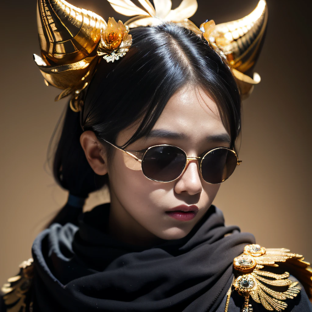 ponds，32K（tmasterpiece，k hd，hyper HD，32K）Burgundy double ponytail，flower stick，Indigo Skull King ，Hold the heavy wooden steering wheel （The skeleton is realistic：1.4），Python pattern robe，Rusty skull ornaments，Sargin linen cloak，Petals flutter，Deep gold sunglasses，Hold your head high，Be proud，The nostrils look at people，A  and secondah resolution，Xueba， the detail， RAW photogr， Sharp Re， Nikon D850 Film Stock Photo by Jefferies Lee 4 Kodak Portra 400 Camera F1.6 shots, Rich colors, ultra-realistic vivid textures, Dramatic lighting, Unreal Engine Art Station Trend, cinestir 800，Hold your head high，Lateral face，Be proud，The nostrils look at people，Tsundere，Petals flutter，Petals flutter，Sprinkle with gold dust，Fluttering，Impeccable，( reasonable design, Clear lines, High sharpness,Best quality, Very detailed skeleton, The skeleton of a masterpiece, offcial art, movie light effect, 8K skeleton（（（Platinum marble sunglasses）））Deep gold sunglasses，Side portrait