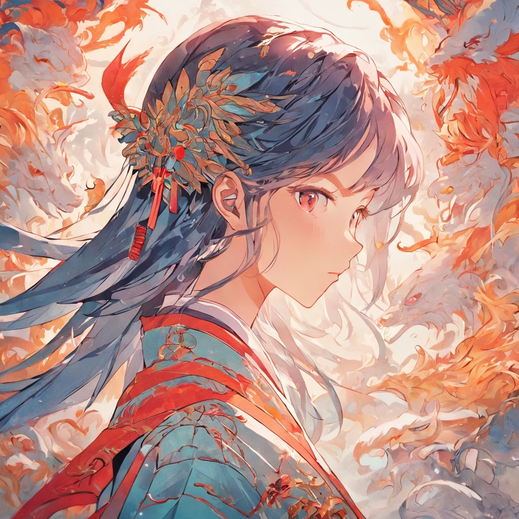 (White background:1.4),(Silhouette of a girl's head, Eyes closed, colorfull long hair, Oriental elements),(Chinese illustration:1.3,paper art:1.3, Quilted paper art:1.2),( reasonable design, Clear lines, High sharpness,Best quality, Very detailed, Masterpiece, movie light effect, 4K )
