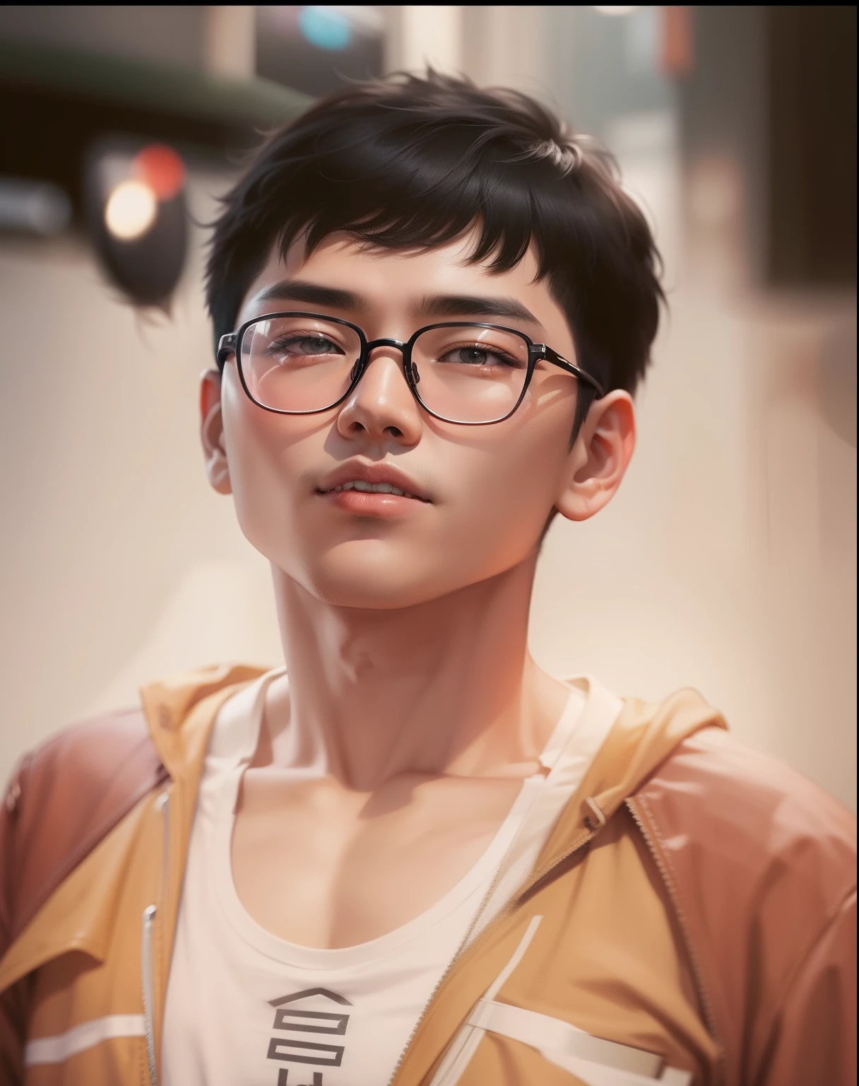 Korean Boy with Cool glasses futuristic background and realistic face 8k hd quality
