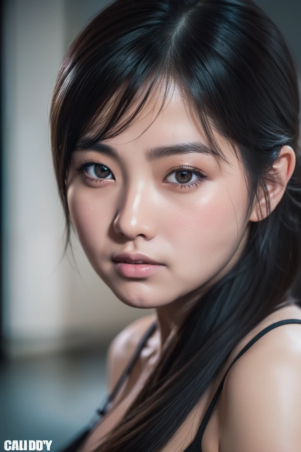 Beautiful chubby asian woman in Call of Duty style, close up photograph, Photos taken with a Canon EOS R5 DSLR camera, Cinematic lighting, Ultra photo realsisim, Intricate details, Her face is delicate