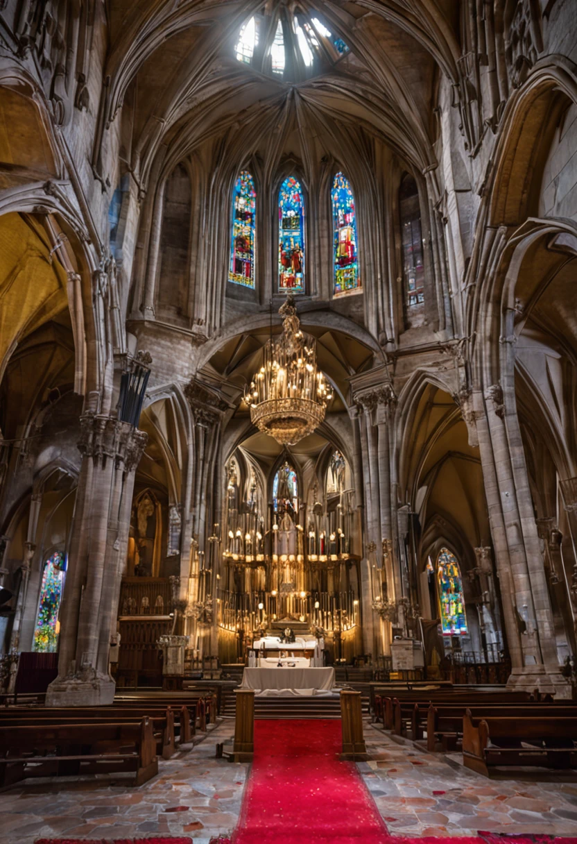arafficial church with a large altar and stained glass windows, in this church interior, inside cathedral, church interior, inside view, interior of the old cathedral, interior view, interior, view from inside, cathedral, standing inside of a church, church cathedral, in church, standing in front of the altar, cathedral!!!!!, in a large cathedral, holy place