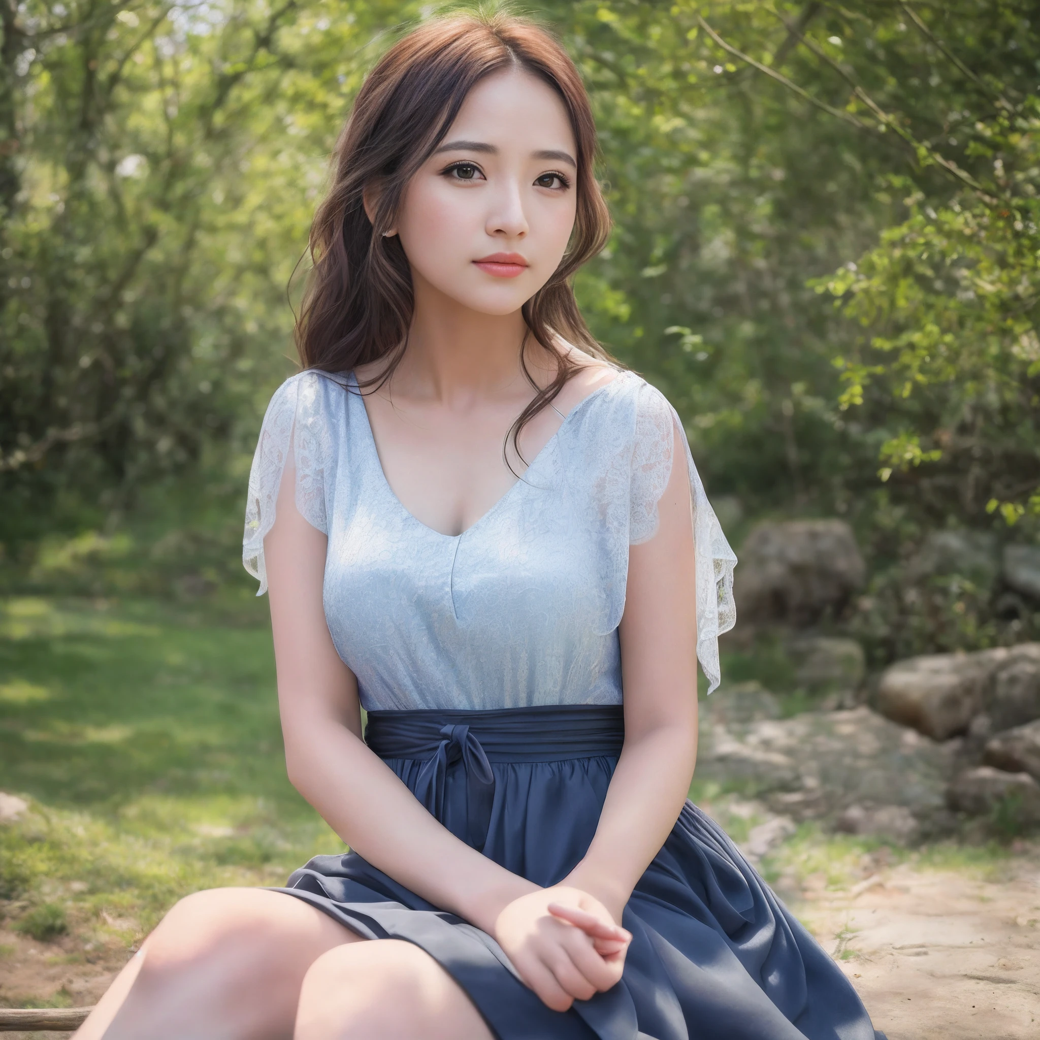 See the whole scene, light makeup, realistic, realistic photos, professional color grading, 8K, F2.4 aperture, 35mm lens, realistic real face,