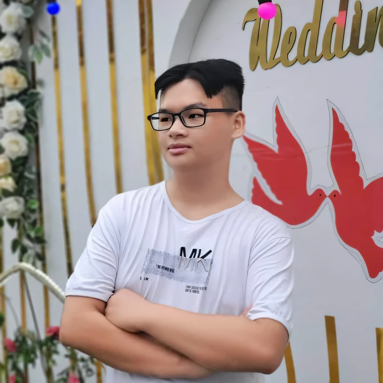 there is a man standing in front of a wedding sign, hoang long ly, dang my linh, in style of lam manh, 2 8 years old, profile picture 1024px, 2 7 years old, 2 3 years old, 2 9 years old, professional picture, professional profile picture, profile photo, phong shaded, headshot profile picture