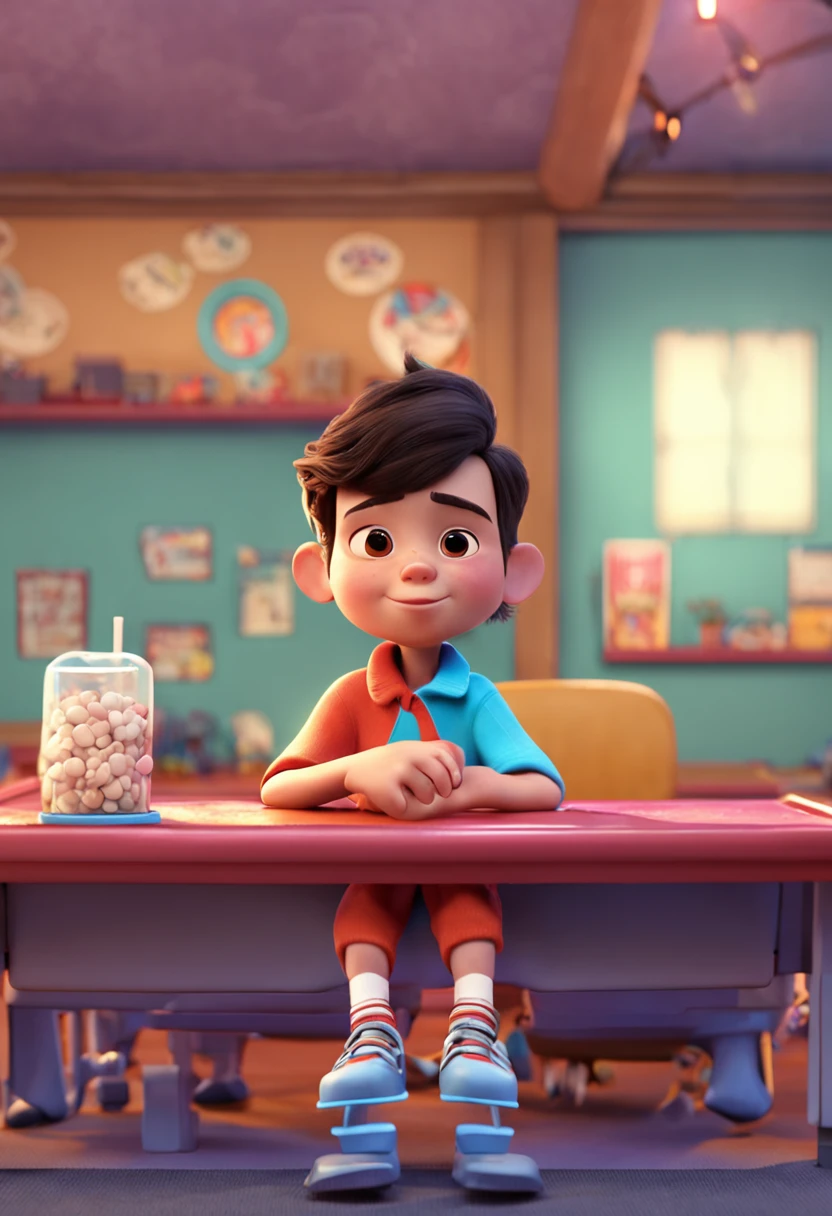 (Pixar 1.23 style) 1 boy ((upper body front, bust shot)), solo, cute ???, brunette, pretty tracksuit, boy, korean child, playground, ((masterpiece, highest quality)), (composite lighting)