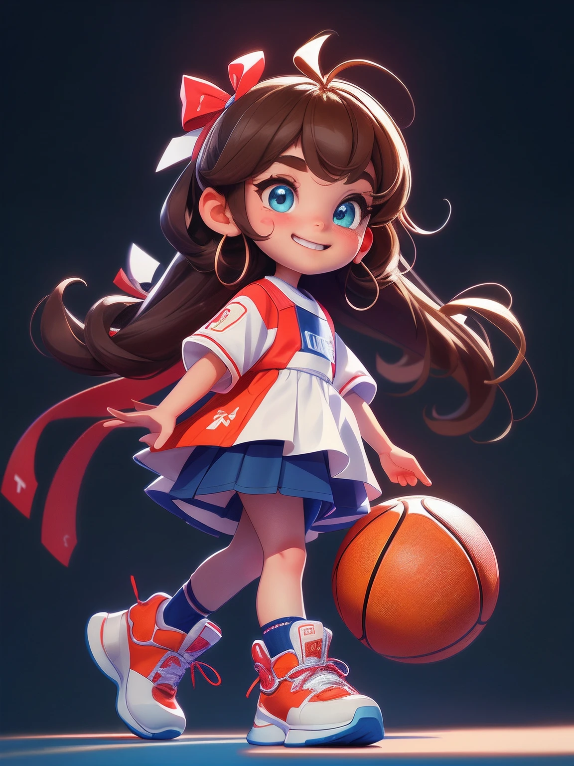  girl，Future-proof，tmasterpiece，HighestQuali，（（Photorealsitic：1.4））tmasterpiece，（tmasterpiece，Best quality at best）Cute little girlring a red and white jersey，Black basketball shoes，basketball ball，Elaborate Eyes，happy grin，Jump dunk basketball technique clean background，Delicate sheen，8K，C4D，rendering，illustratio，very delicate beautiful，highly detailed CG，8k wallpaper，astounding，finely detailled，Extremely detailed CG unity wallpaper，hugefilesize，super detailing，超A high resolution，A high resolution，Very detailed，（（very detailed eyes and faces）），美丽细致的眼睛，Very delicate face， Perfect litthing，Facial light，Natural colors，（（10-year-old girls，Frhe heights