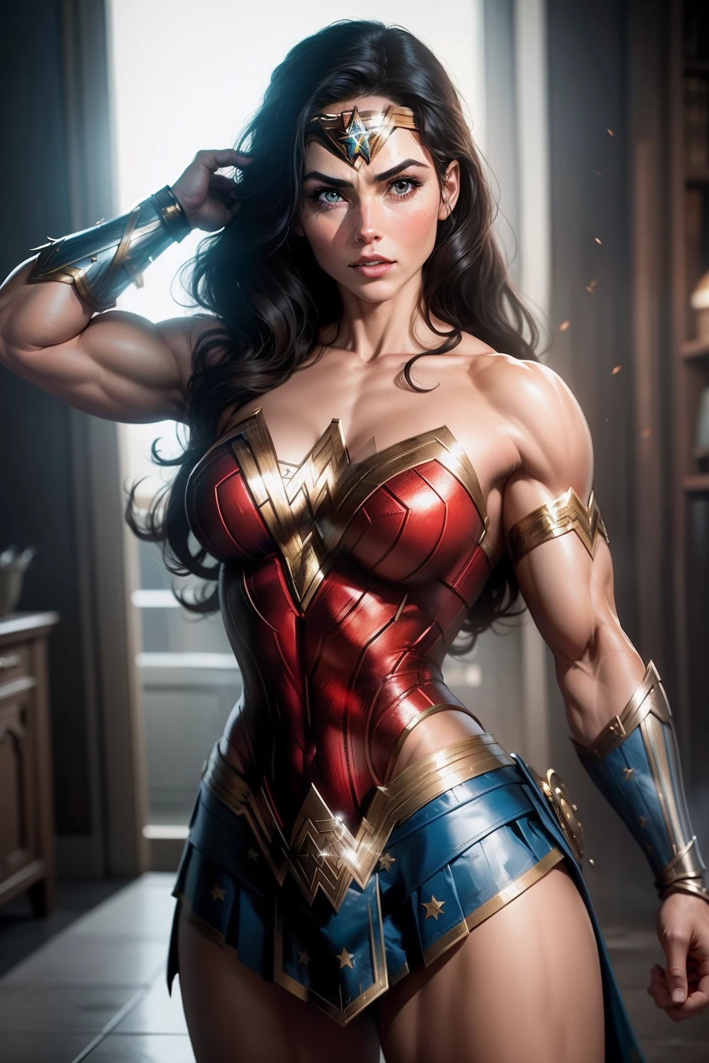 (molestation:1.8), wonder woman with blue eyes and muscular, ((Wonder Woman, (intricate details, makeup), (delicate and beautiful delicate face, delicate and beautiful delicate eyes, perfectly proportioned face), (glossy skin: 1.0), delicate skin, strong and realistic blue eyes, realistic black hair, lips, makeup, natural skin texture, tiara, red and gold bustier, Blue leotard with White Stars, bracelet, Red knee high boots, golden belt, (wonder woman clothing: 1.5), bare shoulders, ((light tan skin: 1.4)), mature, sexy, elastic muscles, (muscles: 1.2), ((strong and healthy body)), (((more) muscles))), cleavage, long legs, curves, (big breasts: 1.3), ribs, thin waist, soft waist, (delicate skin), (beautiful and sexy woman), (swollen lips: 0.9), (eyelashes: 1.2), very delicate muscles, perfect body, perfect anatomy, perfect details, perfect fingers, Perfect limbs, thigh gap)), prison, prison interior, prison entrance, prison background, large breasts, breast grab, ass grab, multiple men around her grabbing her breasts, breast grab, multiple hands, masterpiece, best quality, highly detailed, molestation, crowd of men, crowd surf, very realistic face, very realistic eyes, very large crowd of men around her, people grabbing her body, breasts squeezed, molesting, masterpiece, best quality, highly detailed, 1girl, multiple hands, stage, grabbing ass with crazy crowd, breast grab, men all around her, body squeezed, many people grabbing breasts, getting beat up, pulling clothes, extremely wet and sweaty, (wet:1.1), grabbing clothes, no women in crowd, men holding neck