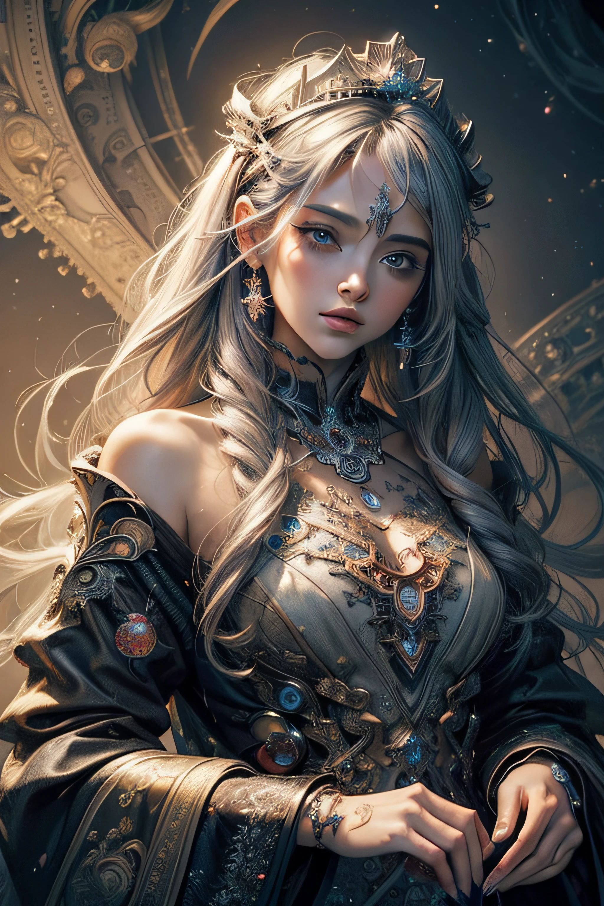 Satanic priestess Concept art portrait,Emilia Clarke,gigantic breasts, Olga Kvasha, Miho Hirano, hyperdetailed intricately detailed gothic art trending on Artstation triadic colors, textured skin, cold skin pores, Unreal Engine 5 detailed matte painting, deep color, fantastical, intricate detail, splash screen, complementary colors, fantasy concept art, 8k resolution, gothic deviantart masterpiec