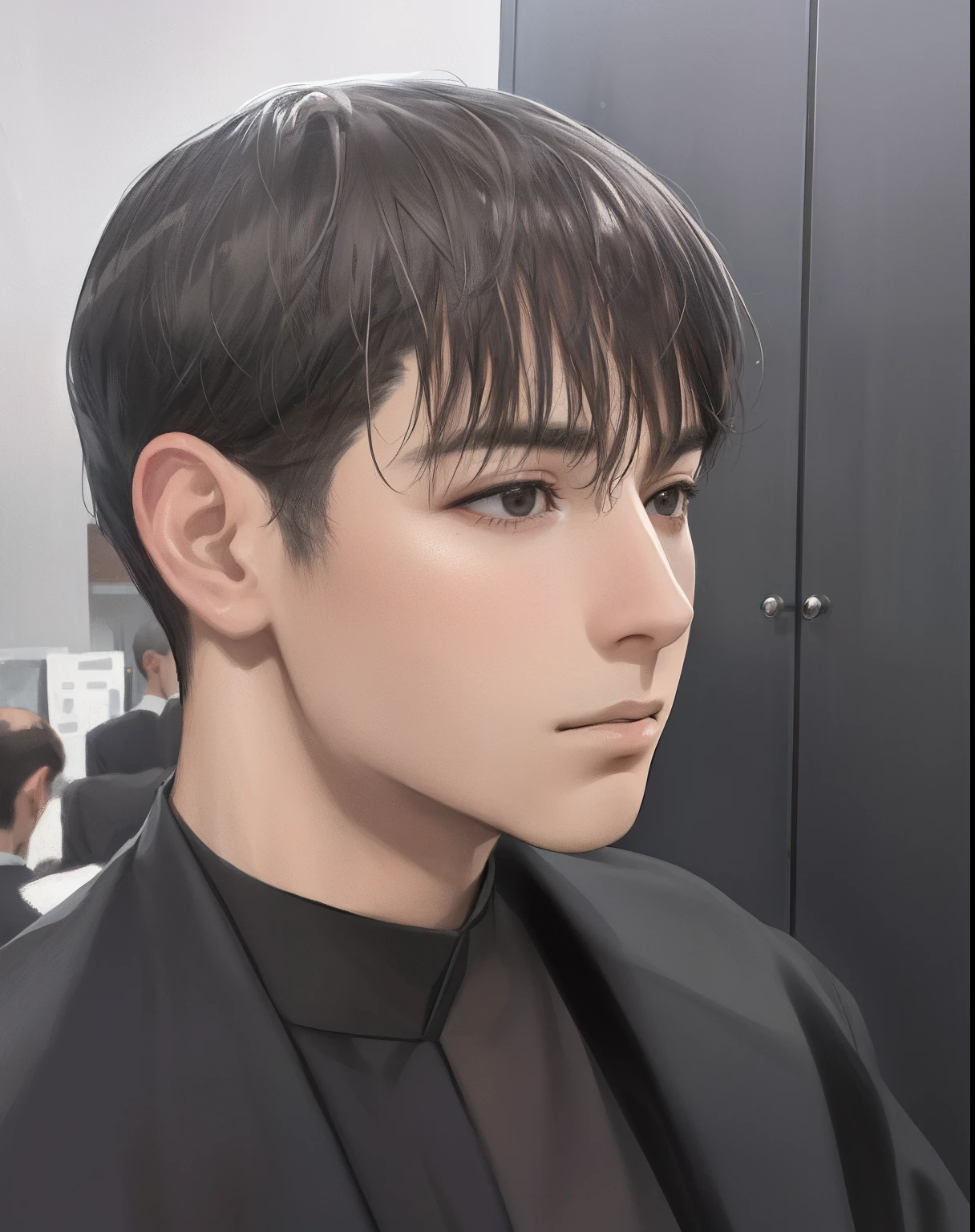 NSFW, obra-prima, melhor qualidade, ultra-detalhado, semi-realista, detailedfacialfeatures, 1boy,usando roupaterno granfino, masculo, sensual,cabelos negros curtos,roupa escura,arrogante,eyeglas,Business Executive