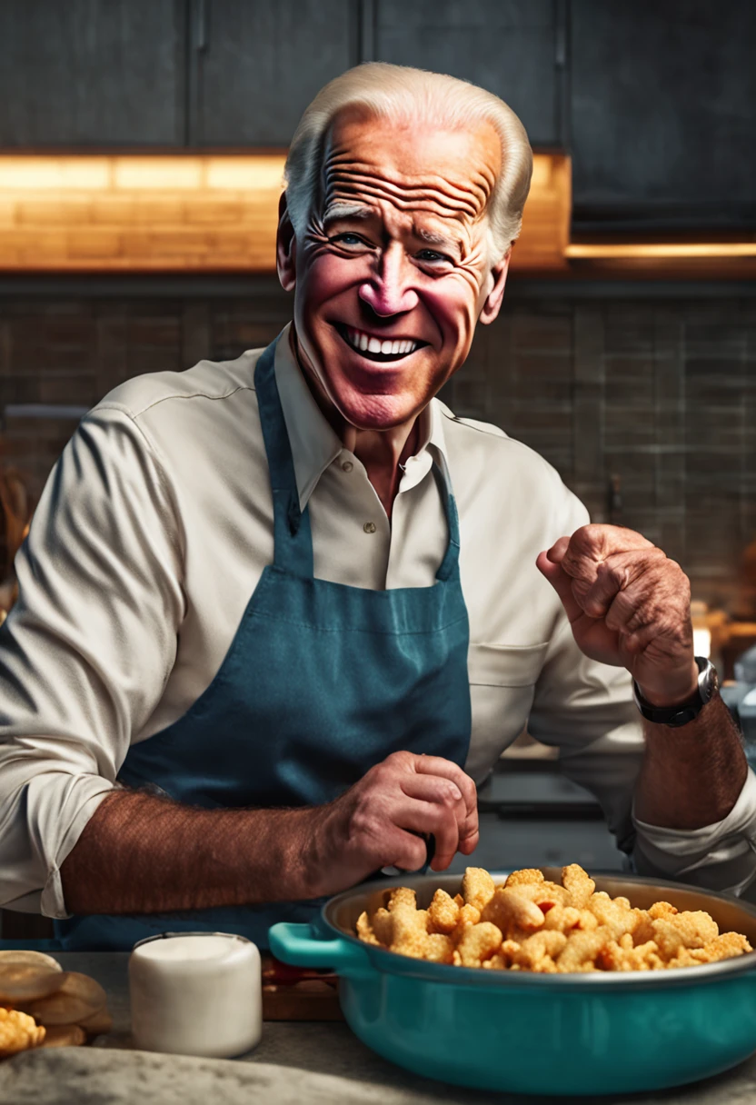 realistic portrait of joe biden in the kitchen