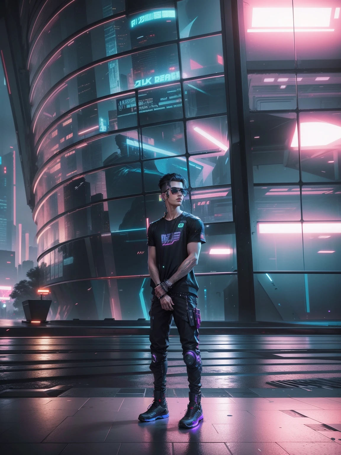Change background Cyberpunk handsome boy, 8k, ultra realistic