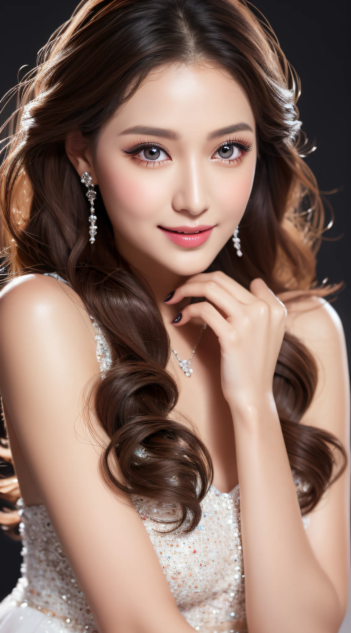 CG unity ((extreme) detail 8k wallpaper, masterpiece, best quality:1.2), High detail, Best image quality, A angel with white wings, on sky , lipsticks, Peerless beauty, long curly hair, Exquisite and perfect facial features, Be red in the face, sexy body, body stunning figure, full body, slim waist, big butt, big ass, Thin beautiful thighs, Beautiful thin legs, very detailed facial and skin structure, harmonious facial details, light makeup, happy face, happy smile, fair skin, big eyes, dark red eyeballs, glittery eyes, soulful eyes, pretty eyes, Double eyelid, jewelry, hair decoration, earrings, Necklace, fantasy dress, sky