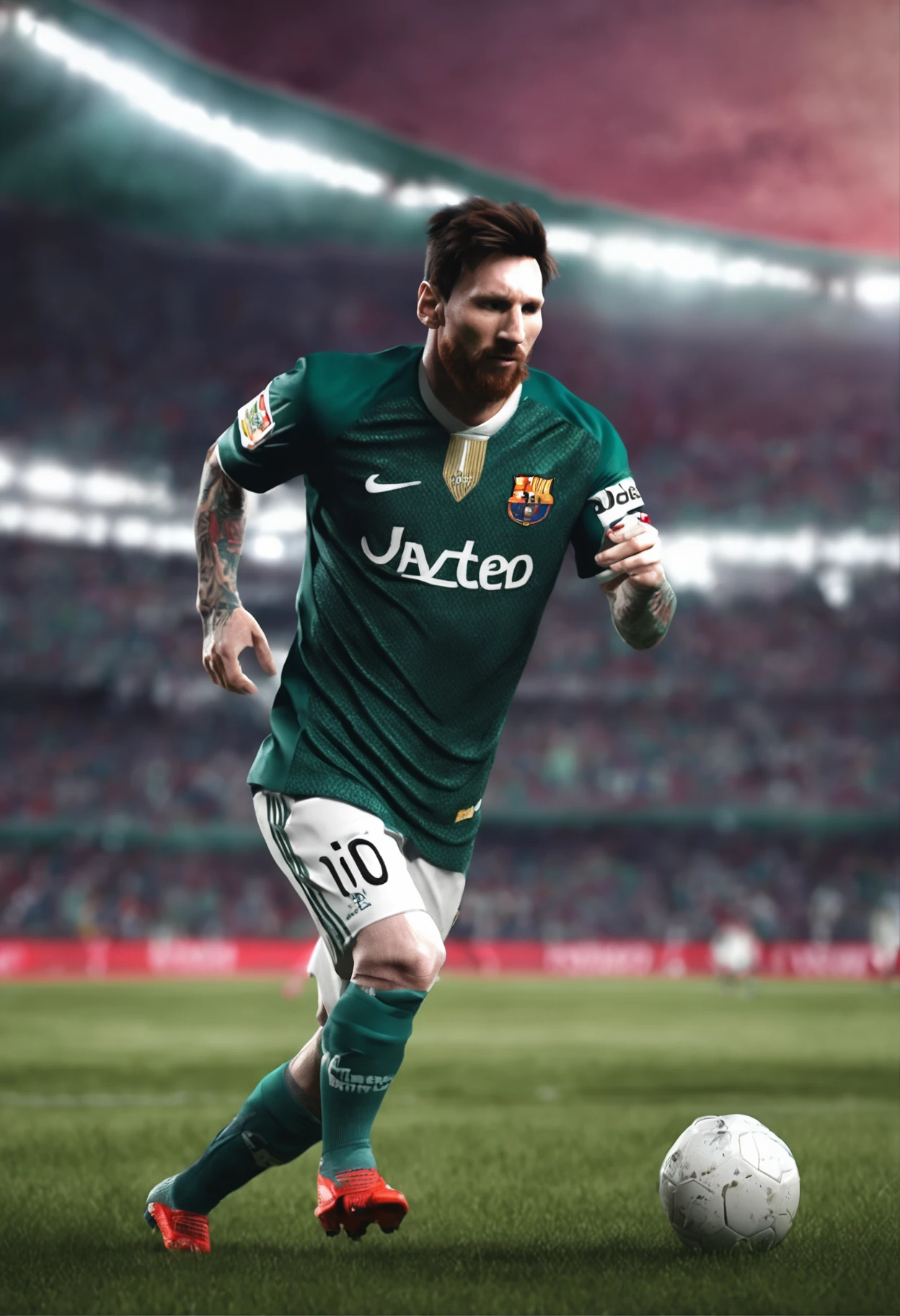 Lionel Messi com a camisa do time do Palmeiras. renderizado 3D vray