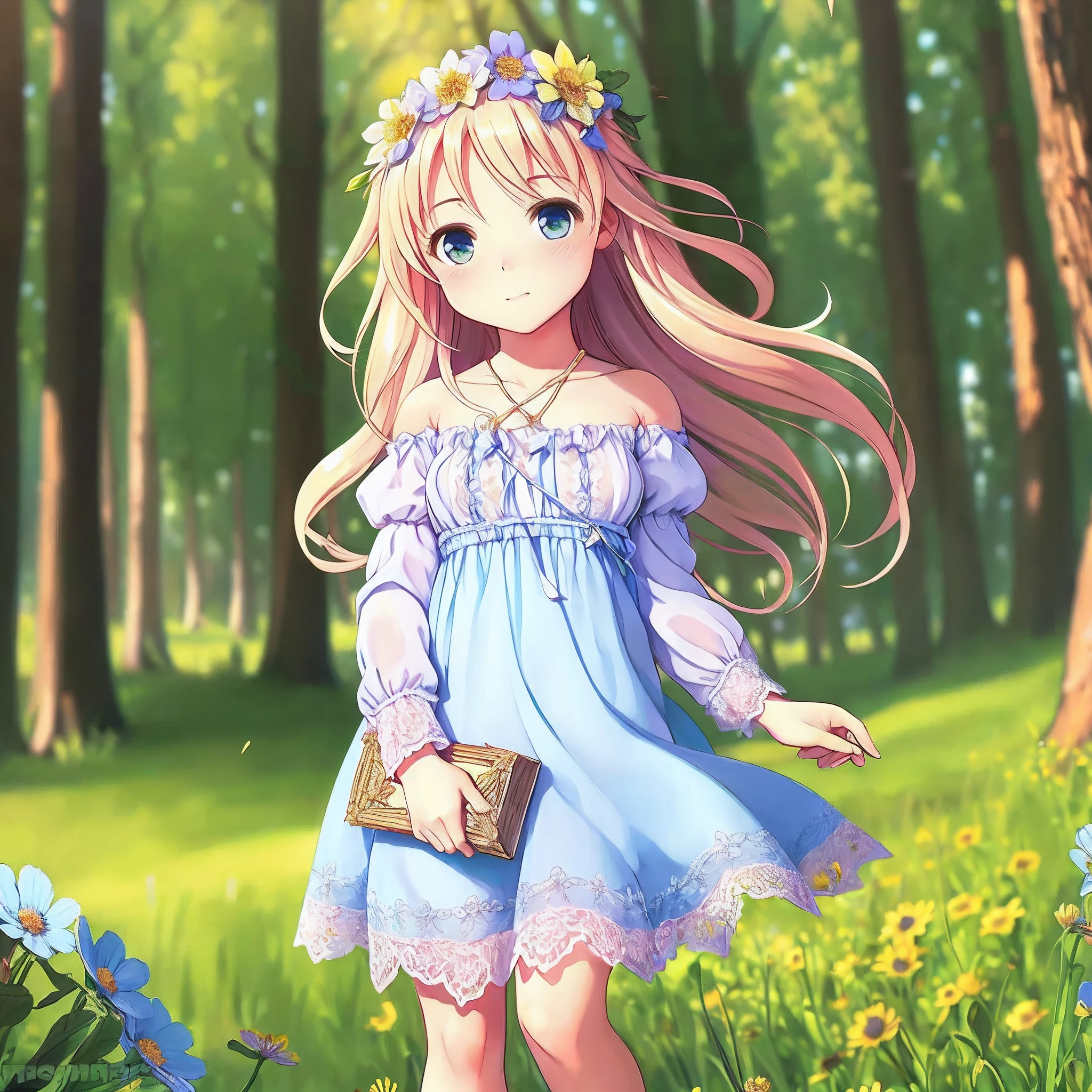 (obra maestra) (La mejor calidad) obra maestra, La mejor calidad. A realistic and very feminine and beautiful female version of Cupid the god of love. In a meadow of wild flowers on a very bright and spectacular day. Musa, Delicada belleza, poetry, divinidad luminosa, cinematic quality.