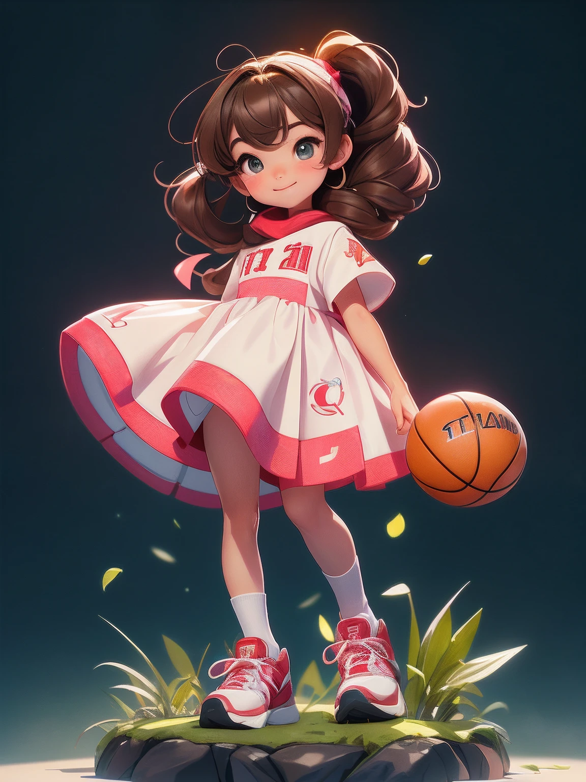  girl，Future-proof，tmasterpiece，HighestQuali，（（Photorealsitic：1.4））tmasterpiece，（tmasterpiece，Best quality at best）Cute little girlring a red and white jersey，Black basketball shoes，basketball ball，Elaborate Eyes，happy grin，Jump dunk basketball technique clean background，Delicate sheen，8K，C4D，rendering，illustratio，very delicate beautiful，highly detailed CG，8k wallpaper，astounding，finely detailled，Extremely detailed CG unity wallpaper，hugefilesize，super detailing，超A high resolution，A high resolution，Very detailed，（（very detailed eyes and faces）），美丽细致的眼睛，Very delicate face， Perfect litthing，Facial light，Natural colors，（（10-year-old girls，Frhe heights