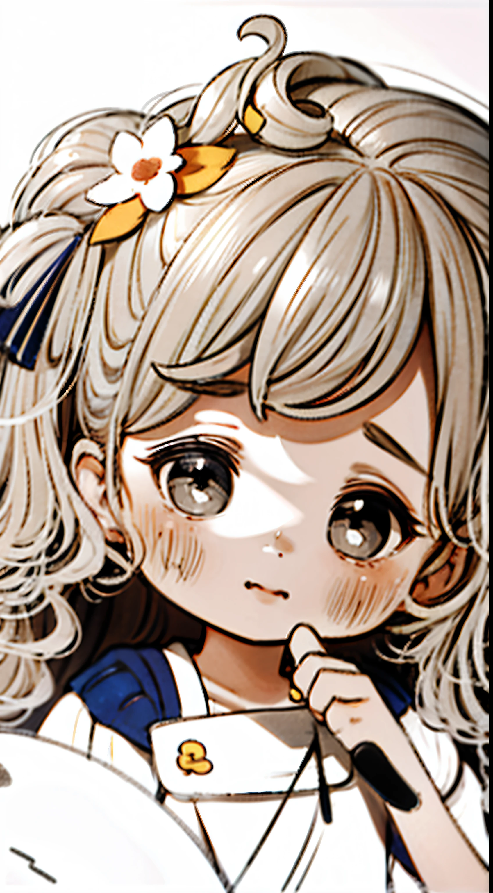 ((tmasterpiece,Best quality at best)),drawing of a girl with a flower in her hair, Outline sketch, flowers on the cheeks of the heir, chibi girl, sketchy artstyle, old sketch, linear art, mostly greyscale, lovely art style, cute portrait, soft outline, ((Portrait)), thick outline, 🍁 Cute, Line sketch!!, sketched, Simple lines of art, detailed sketch, chibiStyle, outline art