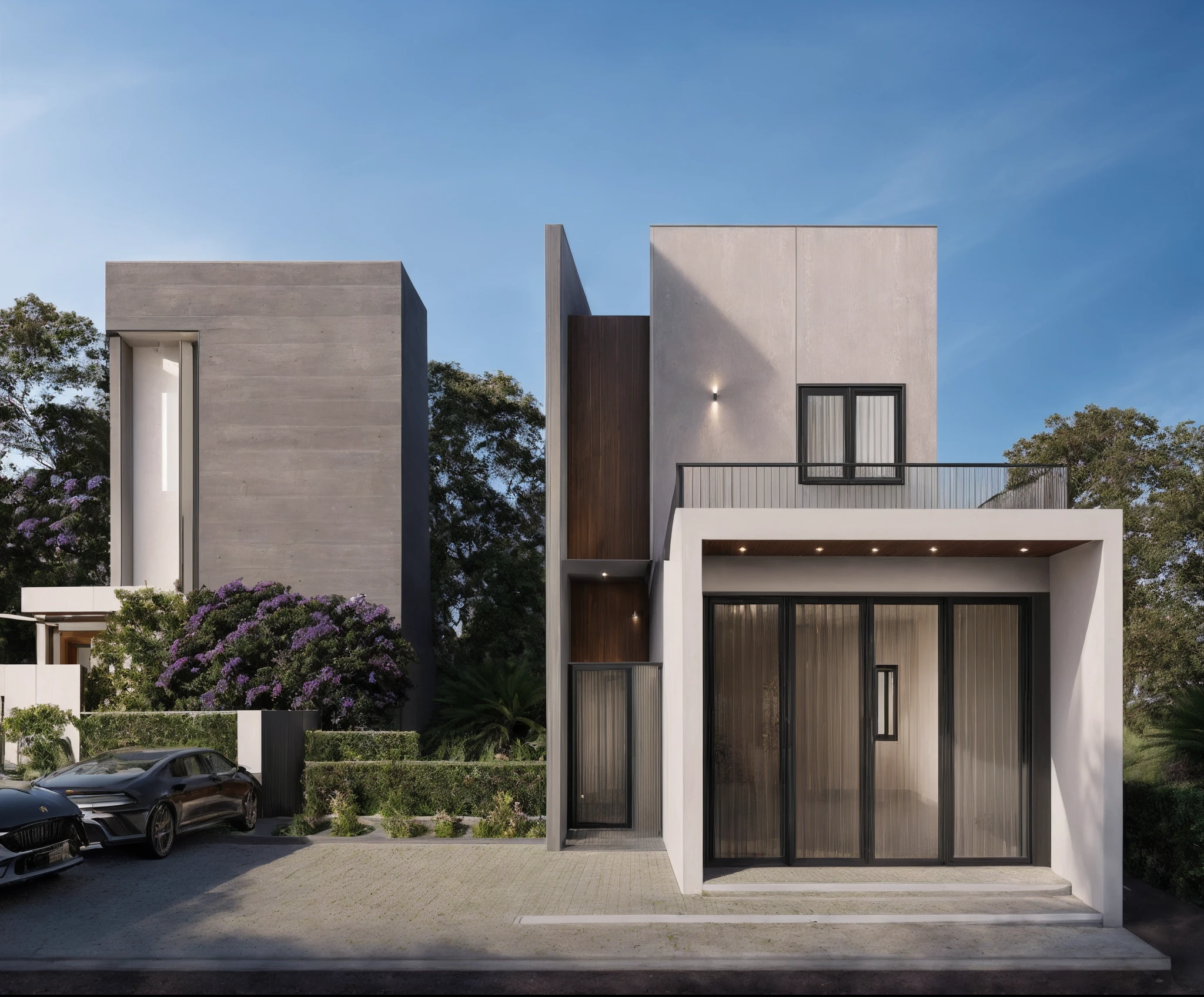 - (((1 mordenhouse with 1 big vertical wall:1.3))), front elevation of the house, look morden minimalist,(((1 road in front of the house:1.3))), the planter has many white chrysanthemums:1.2
- (RAW photo, real, best quality, masterpiece:1.2),(hyper realistic, photo-realistic:1.2), high quality,(((hyper detail:1.5))), archdaily, award winning design
- dynamic light:1.3, (dark light:1.2), perfect light,
- elegant and minimalist feel