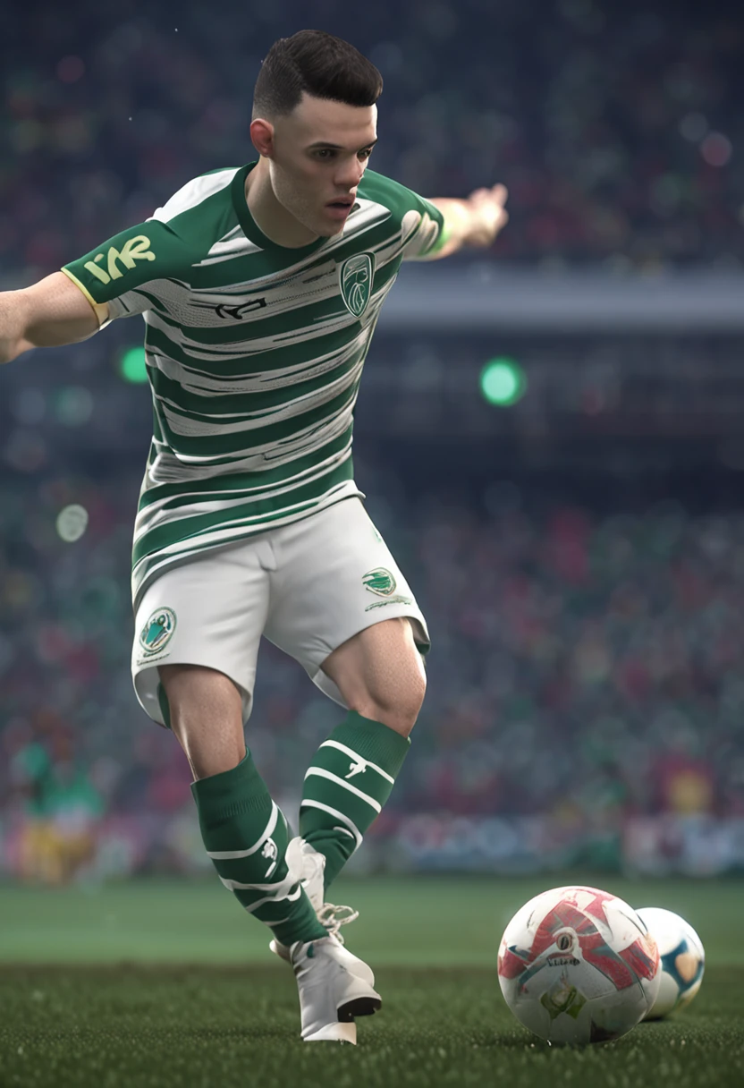 Phill Foden com a camisa do time do Palmeiras. renderizado 3D vray