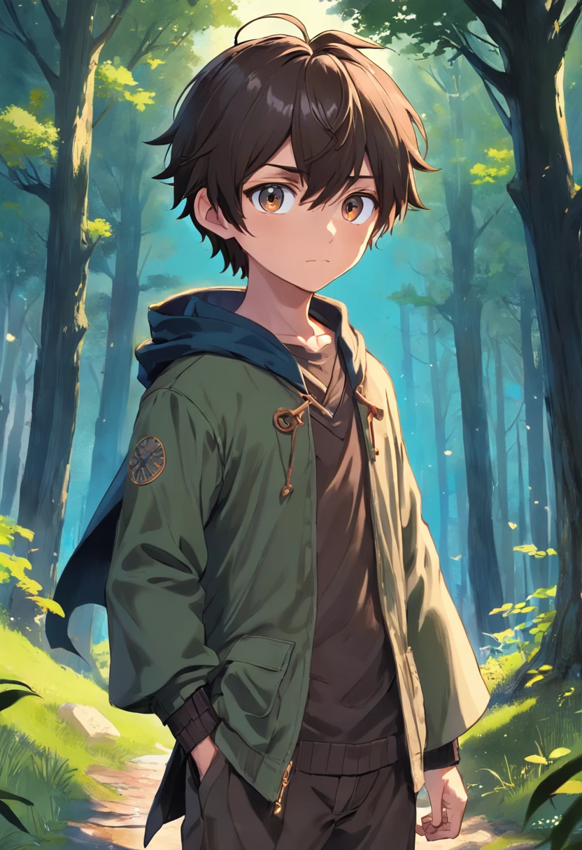 Aelfric is an 11-year-old with an appearance that reflects his outdoors and Northumbrian lifestyle. Here is a description of his physical appearance:
Hair: Aelfric has dark brown hair, which tends to get messy from being outdoors. Her hair is cut short for practicality.
Eyes: His eyes are a deep shade of brown, standing out against his sun-tanned skin.
Skin: Your skin has an olive hue, the result of spending too much time in the Northumbrian sun.
Height and Build: Aelfric is lean and lithe, with an appropriate height for his age. His posture is upright, expressing confidence.
Clothing: He prefers to wear simple, functional clothing, such as tunics made of sturdy fabric and leather boots that are suitable for his outdoor activities.