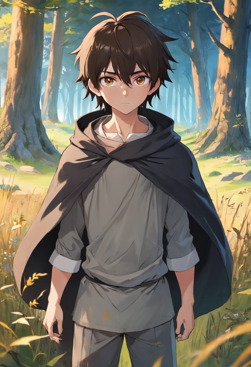 Aelfric is an 11-year-old with an appearance that reflects his outdoors and Northumbrian lifestyle. Here is a description of his physical appearance:

Hair: Aelfric has dark brown hair, which tends to get messy from being outdoors. Her hair is cut short for practicality.

Eyes: His eyes are a deep shade of brown, standing out against his sun-tanned skin.

Skin: Your skin has an olive hue, the result of spending too much time in the Northumbrian sun.

Height and Build: Aelfric is lean and lithe, with an appropriate height for his age. His posture is upright, expressing confidence.

Clothing: He prefers to wear simple, functional clothing, such as tunics made of sturdy fabric and leather boots that are suitable for his outdoor activities.