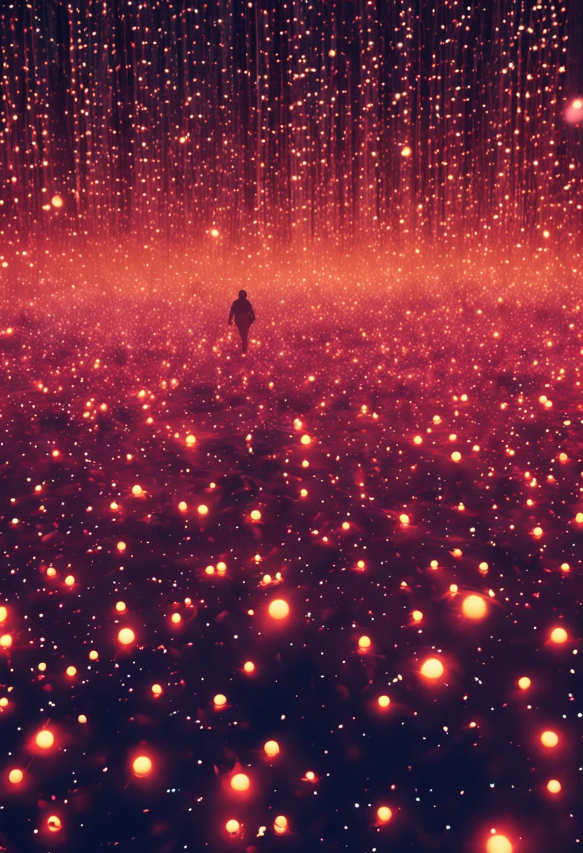 Hundreds of tiny balls of light scattered across space, dentro delas uma cena cotidiana