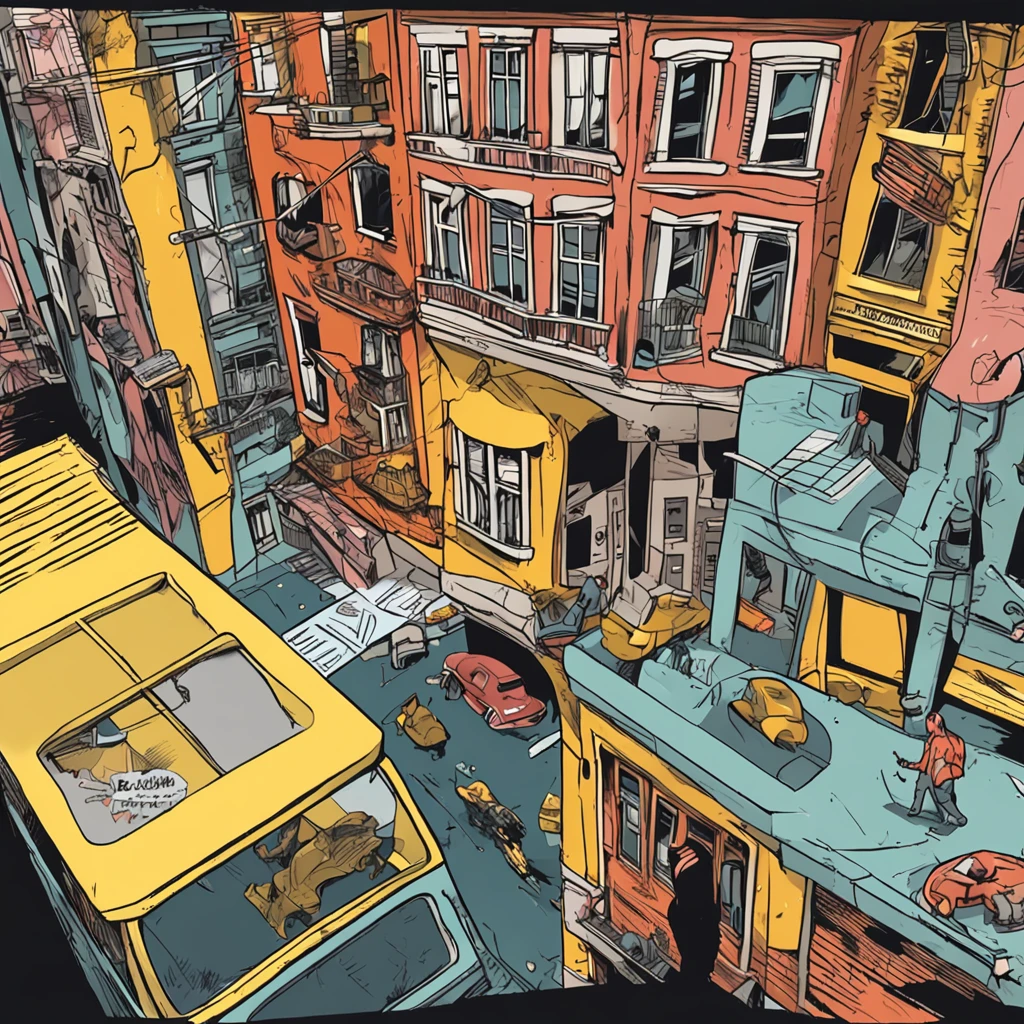 Tem um pato , com bico amarelo e corpo preto, usando roupa do Spider-Man. it's on top of a building, cercado por uma paisagem urbana. His handsome and stubborn face is captivating. The dominant color scheme is gray-blue. Com a arte de Looney Tunes.