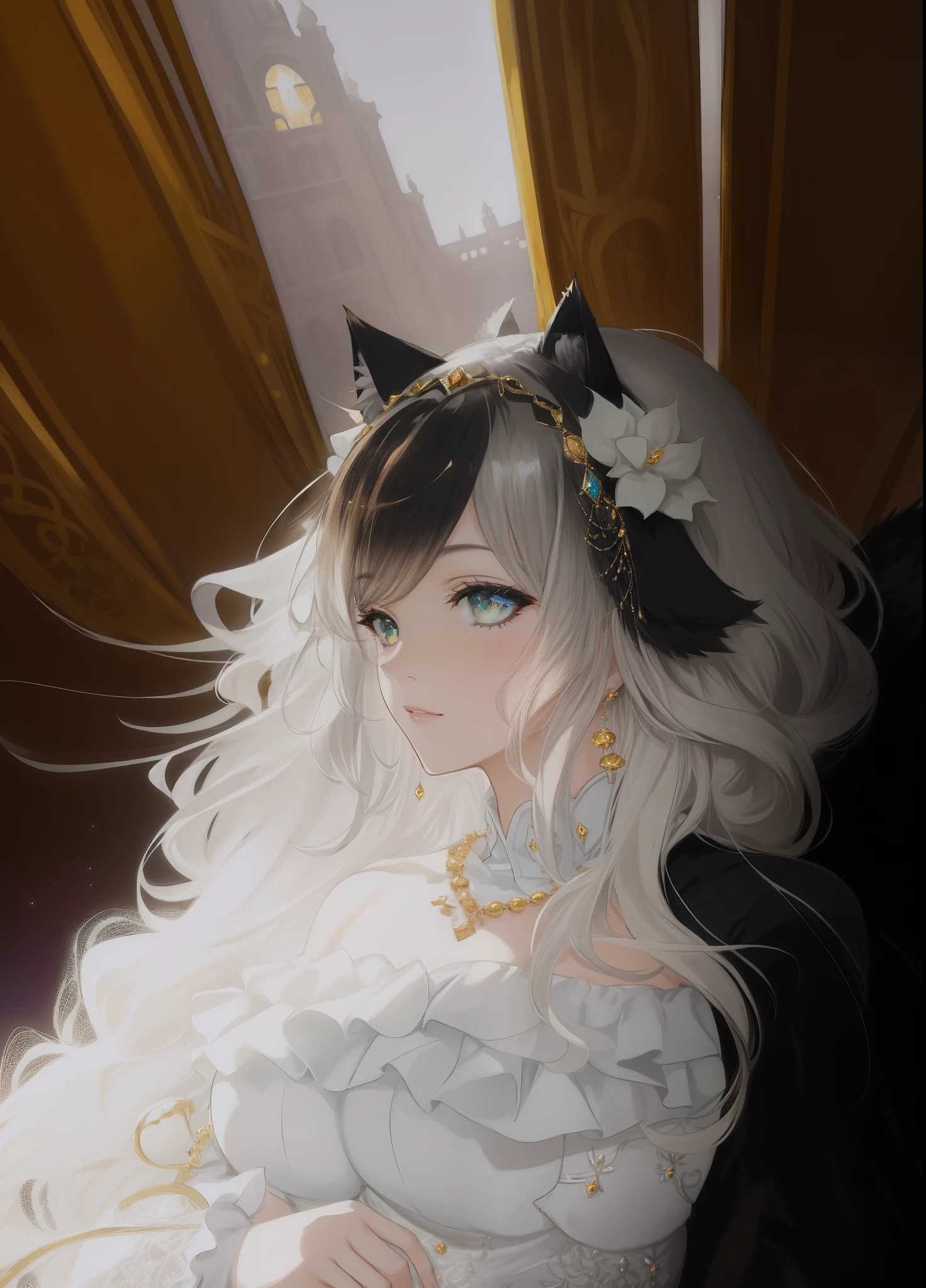 anime big breast,solo,((Cat lady)),(((cat ear))),maidennurse, Picture-perfect face, Flawless, Clean, Masterpiece, Professional artwork, Famous artwork, Cinematic lighting, Cinematic bloom, Perfect face, A beautiful and lovely face, Beautiful eyes, (((( )) Perfect body, Narrow waist)), Nice hair and eyes, Gorgeous queen, royal, Divine, Goddess, divino, (Royal Palace), fantasy, Dreamlike, unreal, Science fiction, Huge breasts, Beautiful clothes, Lace, Lace trim, lace-trimmed legwear, NSFW, breasts out, Absurdly long hair, Very long hair, (Rich:1.4), prestige, luxury goods, jewelry, Diamond, gold, the pearl, Pedras preciosas, Sapphire, Ruby, Emerald, intricately details, Delicate pattern, Sexy, Charming, Alluring, Seductive, Erotic, Enchanting, hair adornments, necklace, Earrings, Bracelet, armlets,