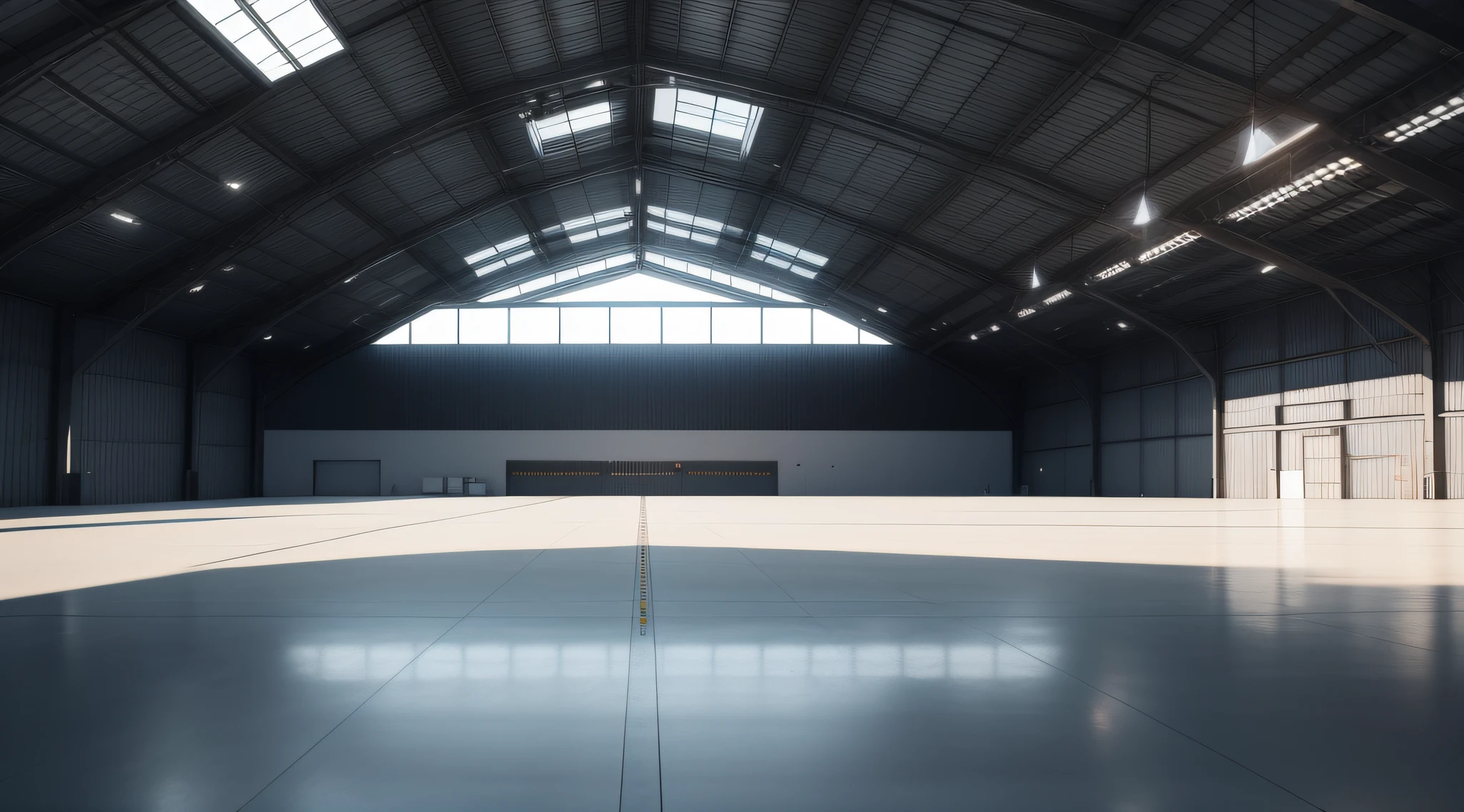 Stands in the hangar . Artistic render, Chrome graphics, The Art of Metal, Made of shiny white metal, created in octane render