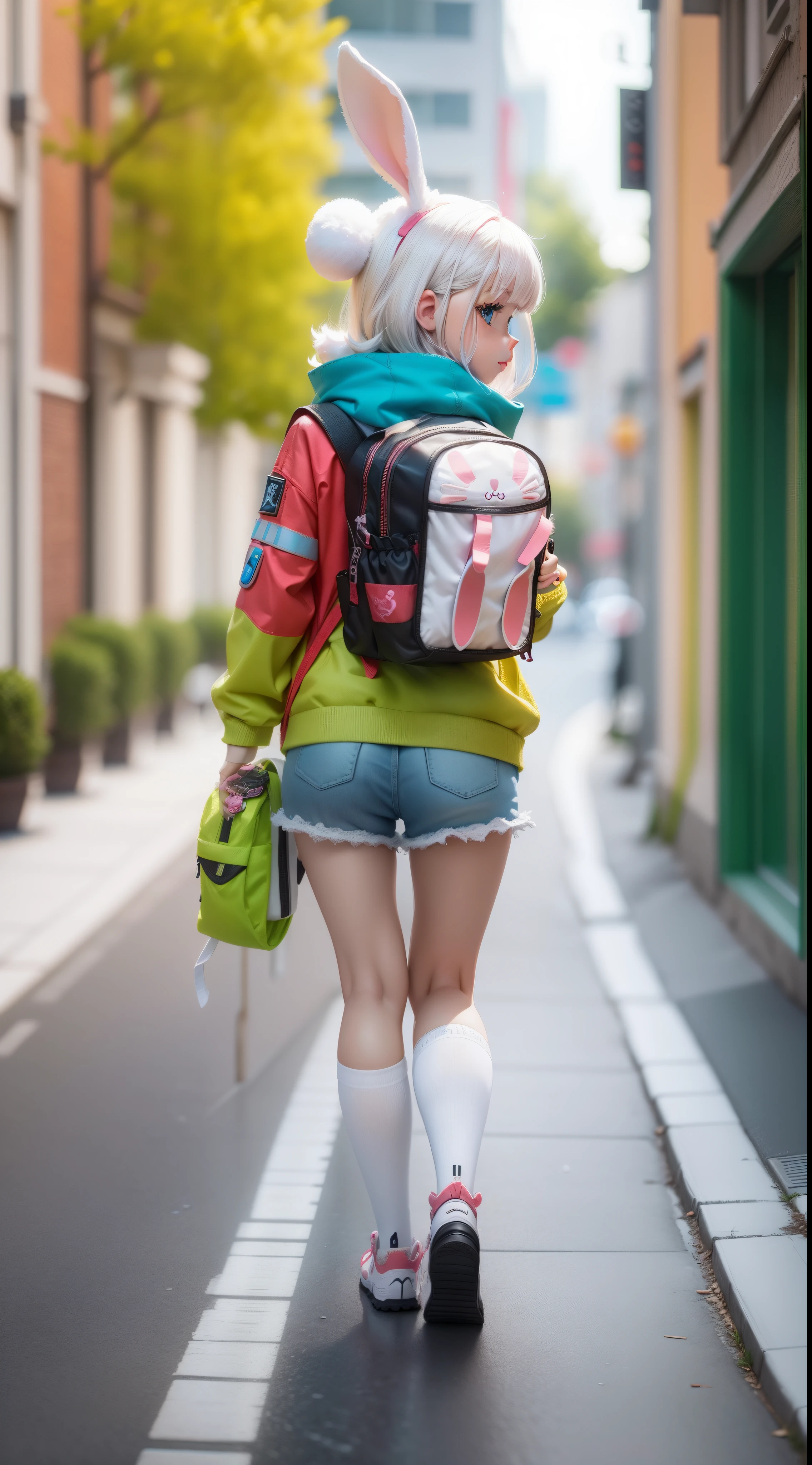 There is a white bunny doll with a backpack and backpack, cute 3 d render, render of a cute 3d anime girl, highly detailed character, Cute detailed digital art, cute character, 3 d render stylized, Female explorer mini cute girl, original chibi bunny girl, soft 3d render, Cute! C4D, Stylized anime, Rendered in redshift