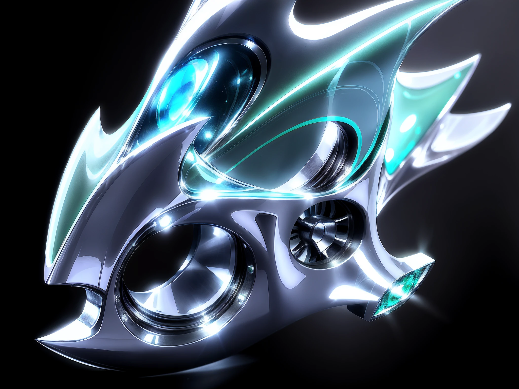 Close up of silver streamlined smooth object, Suter emerald, Smooth surface modeling, Hollow modeling, Silver object