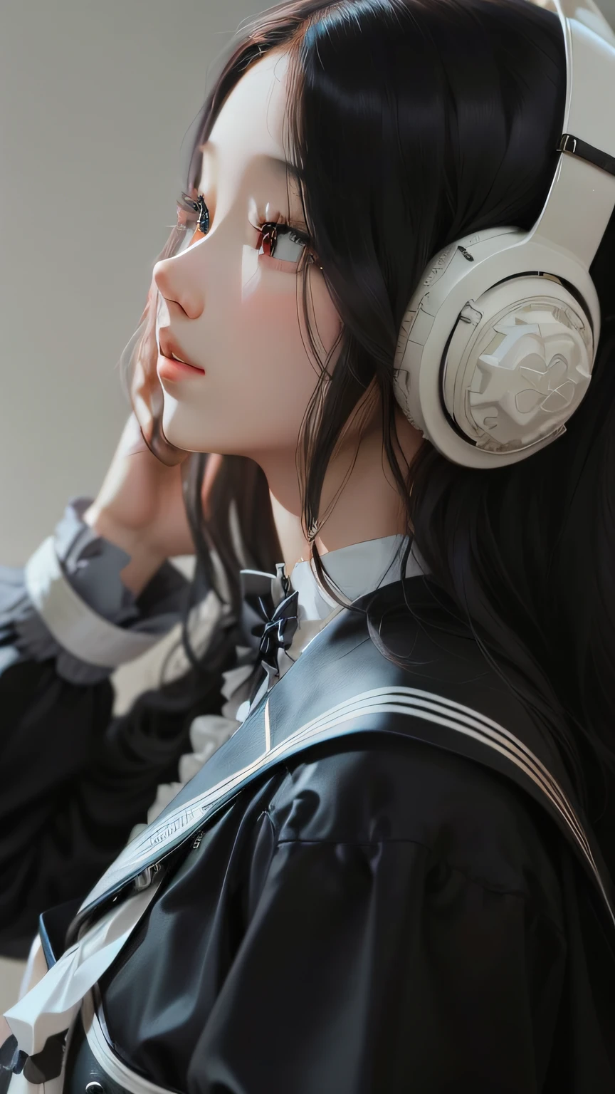 tmasterpiece,delicated,illustratio,{Beautiful Meticulous Girl},beautiful and detailed aura,(Fire of war:1.2),(Nuclear explosion in the back:1.3),Sateen,detailed lighting,detail water,(beautiful and detailed eye:1.1),expressioness,palaces,sky-bluehair,stray hair,Long bangs,eyebrows very,(whitegreydress:1.1),black ribbon,white bowties,upper abdominals,big forehead,bleak,florals,