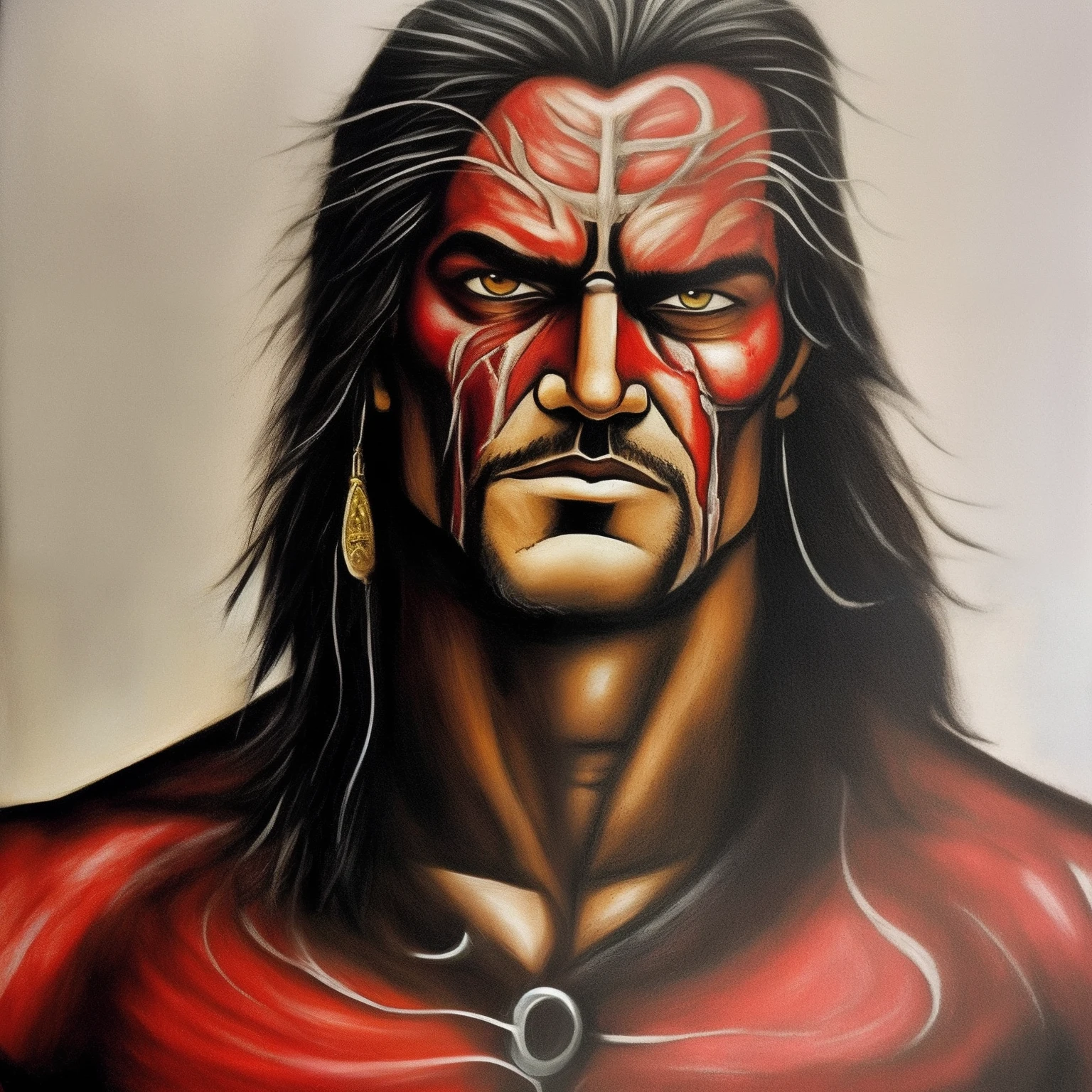 Standing tall at 6 feet 5 inches, Kael’s imposing stature is a symbol of his strength and resilience. His well-defined muscles are a testament to his rigorous training and unwavering determination. Each movement is precise and purposeful, a reflection of the discipline that shapes his every action. Kael’s ebony skin radiates an aura of authority and experience, each mark telling a story of battles fought and challenges overcome. A slash scar, earned through an intense encounter, traverses across his left eye. This scar, instead of taking away his vision, has granted him a unique ability—elemental perception. His eye, once wounded, has now become a conduit for sensing the subtle currents of elemental energies that flow around him