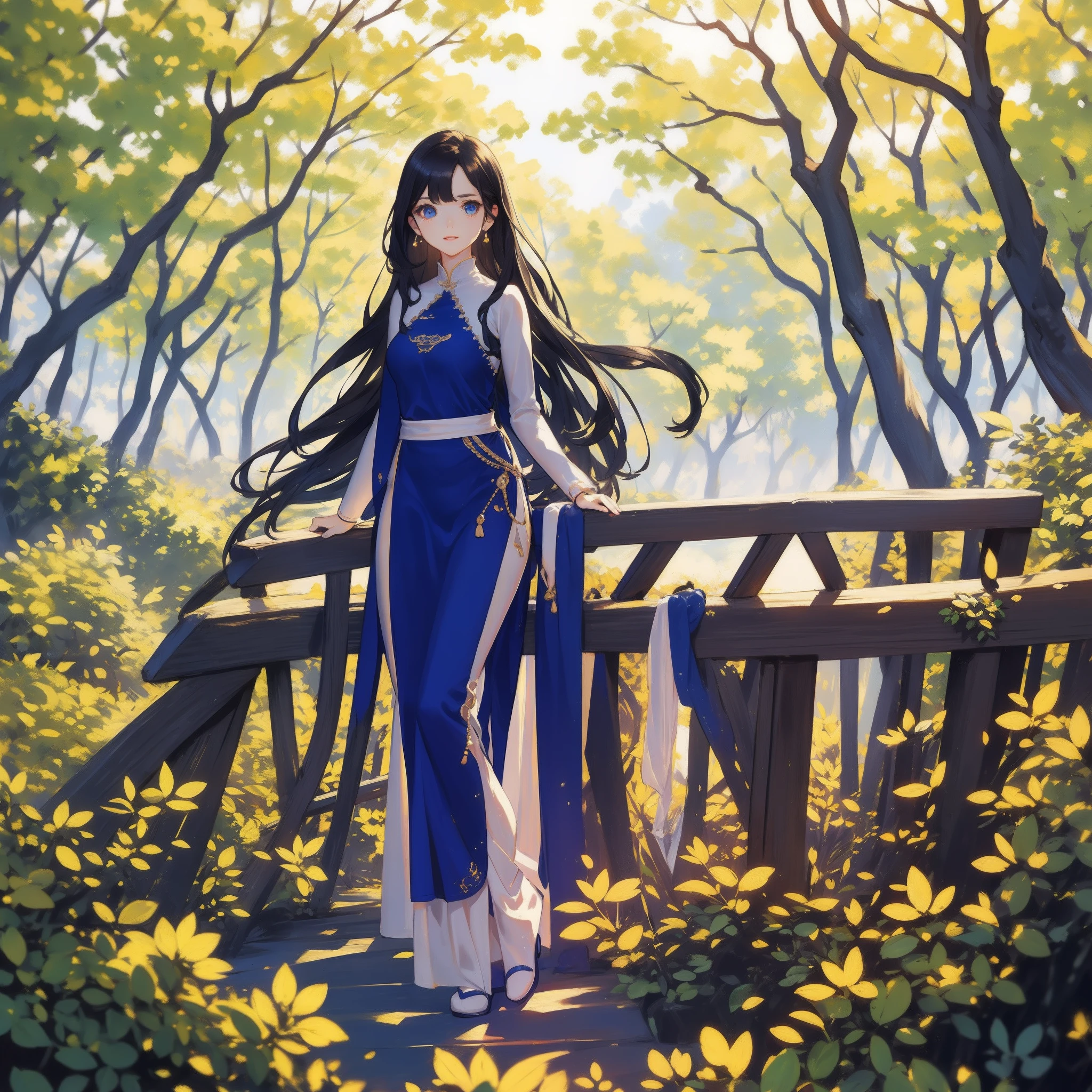 garments:Woman in blue Ao Dai:1.8,action:1.6,dynamic pose,dynamic angle,full body shot,medium shot,accessory:shell necklace,The hair:Long Black Hair:1.2,make - up:natural, Glowing skin,Wearing sweat, BEReaction:relax,Free-spirited,The location:Landscape of Vietnam:1.1,Lantern sink:1.1,4K, (Raw photo: 1.2), (Realism: 1.4), (masutepiece: 1.3), (exquisite detailing: 1.2), Delicate and beautiful details, (Eye Detail), (Facial Detailed), (Highest Quality) :1.4), (Hyper-Resolution: 1.2), cinematric light, (very detailed illustration), (Best Quality, Super Resolution, depth of fields, Wide light, natural shadows