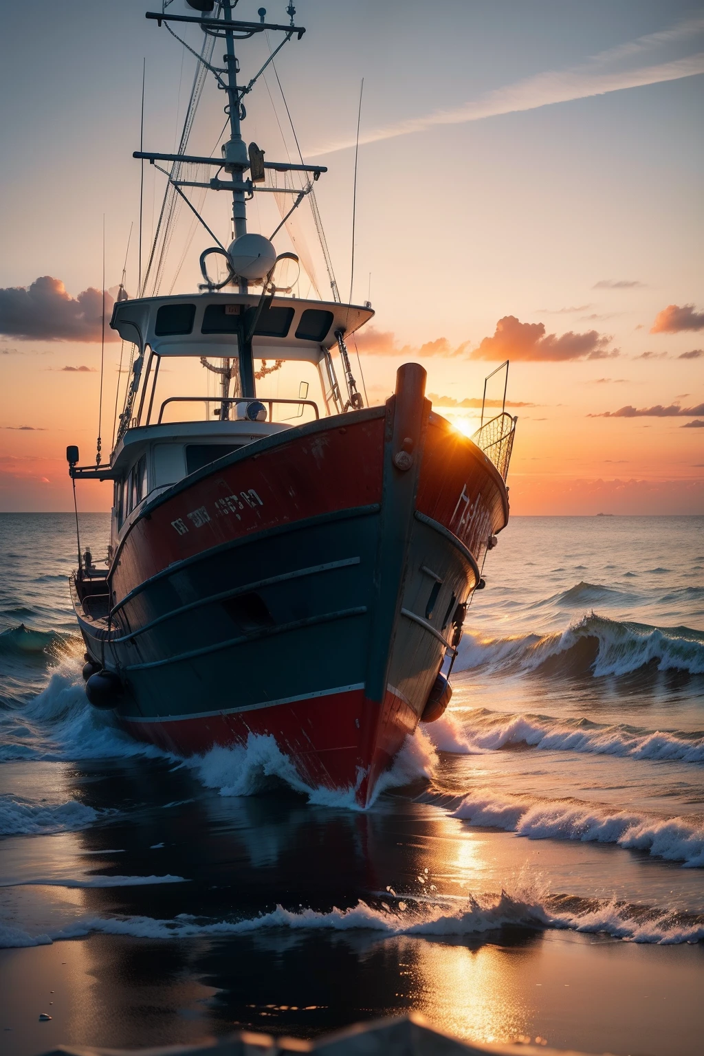 the sea，Fishing boat sunset