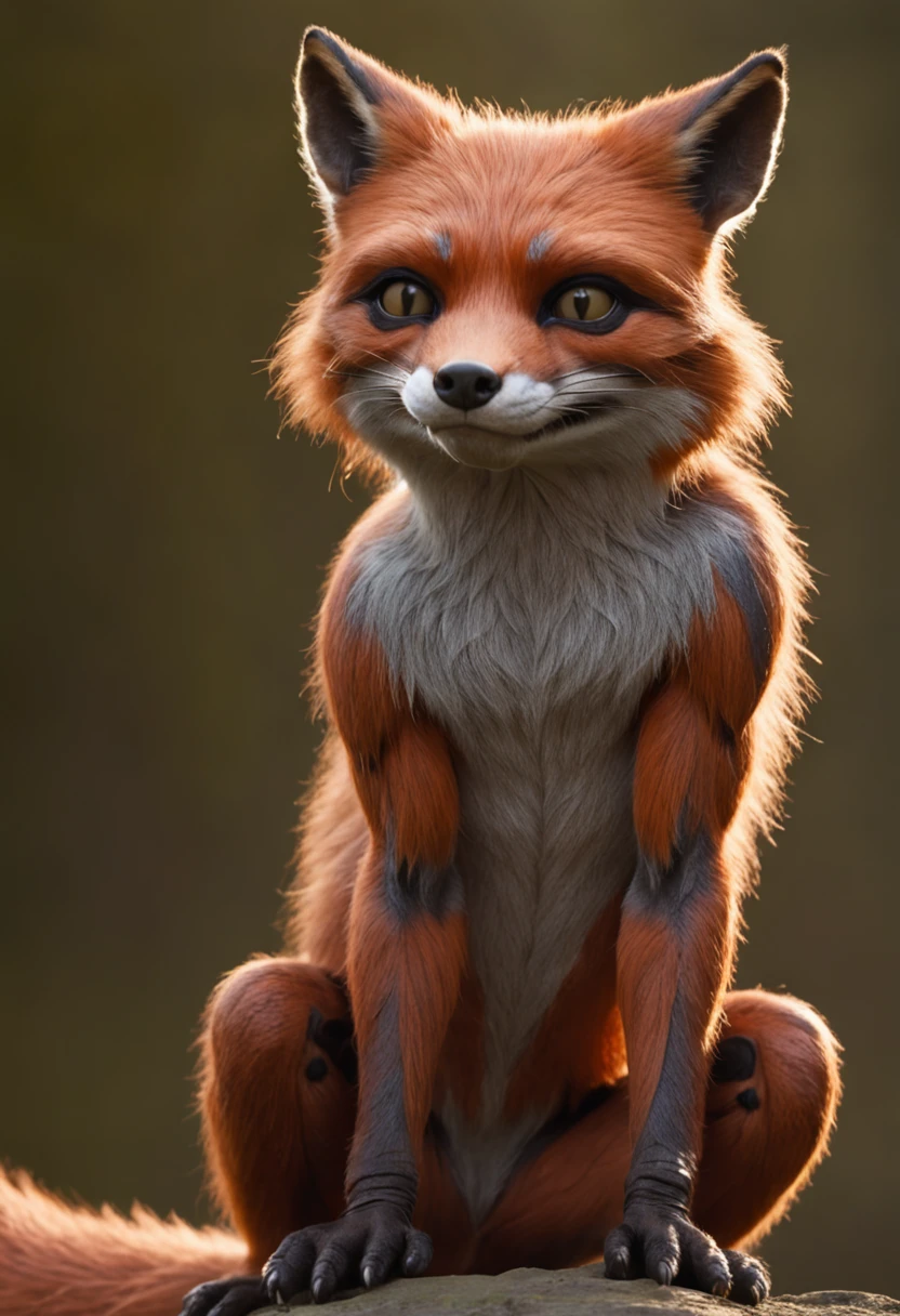 a humanoid creature with the features of a fox and mutant traits similar to those of the Ninja Turtles. The creature should have the body shape of a human, but with fox-like fur and facial features, such as a pointed snout and triangular ears. The mutant traits could include things like enhanced agility, strength, or other abilities that are typical of mutated creatures in popular culture. The image should be visually striking and convey a sense of adventure and excitement.
