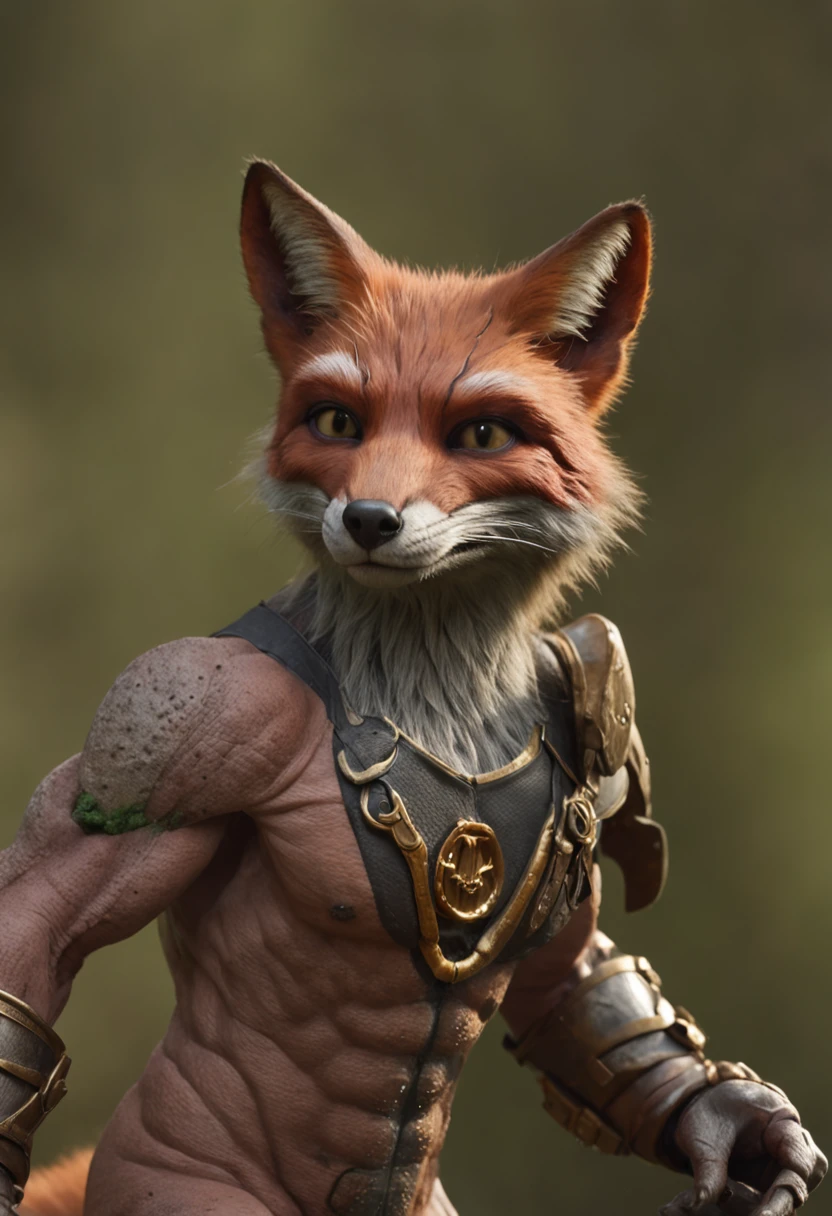 a humanoid creature with the features of a fox and mutant traits similar to those of the Ninja Turtles. The creature should have the body shape of a human, but with fox-like fur and facial features, such as a pointed snout and triangular ears. The mutant traits could include things like enhanced agility, strength, or other abilities that are typical of mutated creatures in popular culture. The image should be visually striking and convey a sense of adventure and excitement.