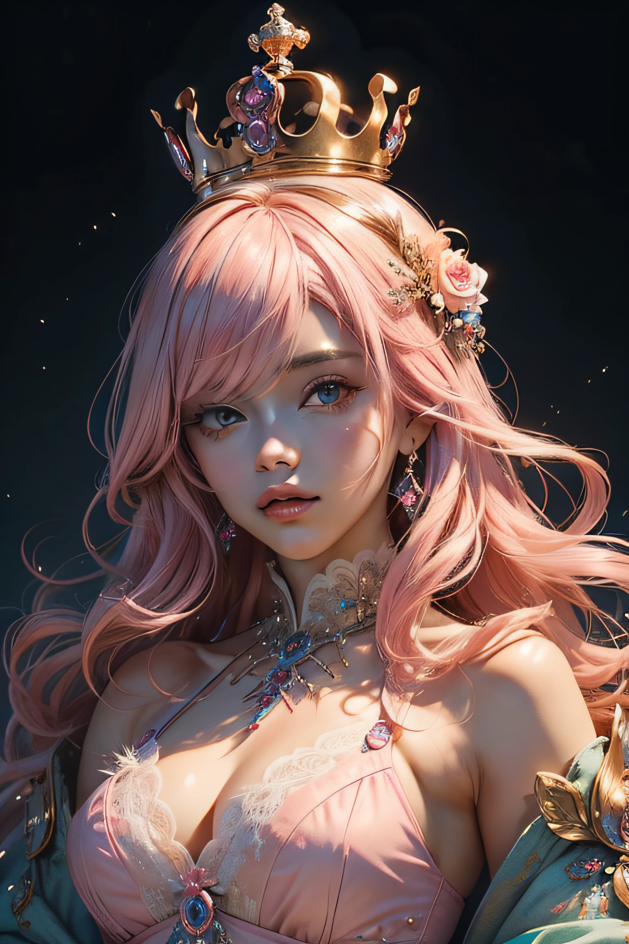 (masterpiece, top quality, best quality, official art, beautiful and aesthetic:1.2), (1girl), extreme detailed,colorful,highest detailed,cute, light pink hair, crown