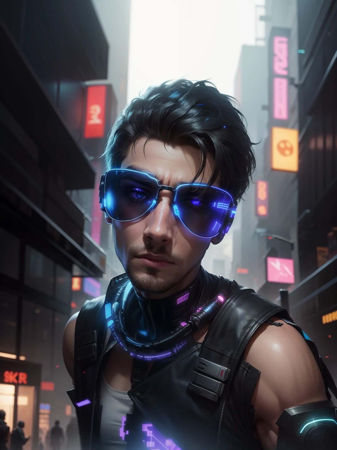 Change background cyberpunk handsome smart boy. 8k, realistic,
