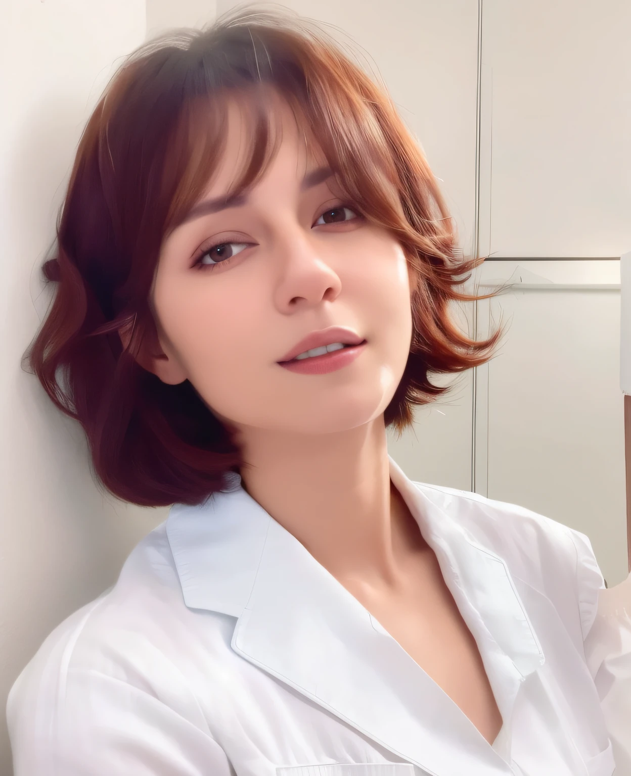arafed woman in a white shirt holding a cell phone, headshot profile picture, with short hair, valentina remenar, alina ivanchenko, 30-year-old french woman, magalie villeneuve, virginie ropars, julia sarda, high quality portrait, véronique meignaud, niele toroni