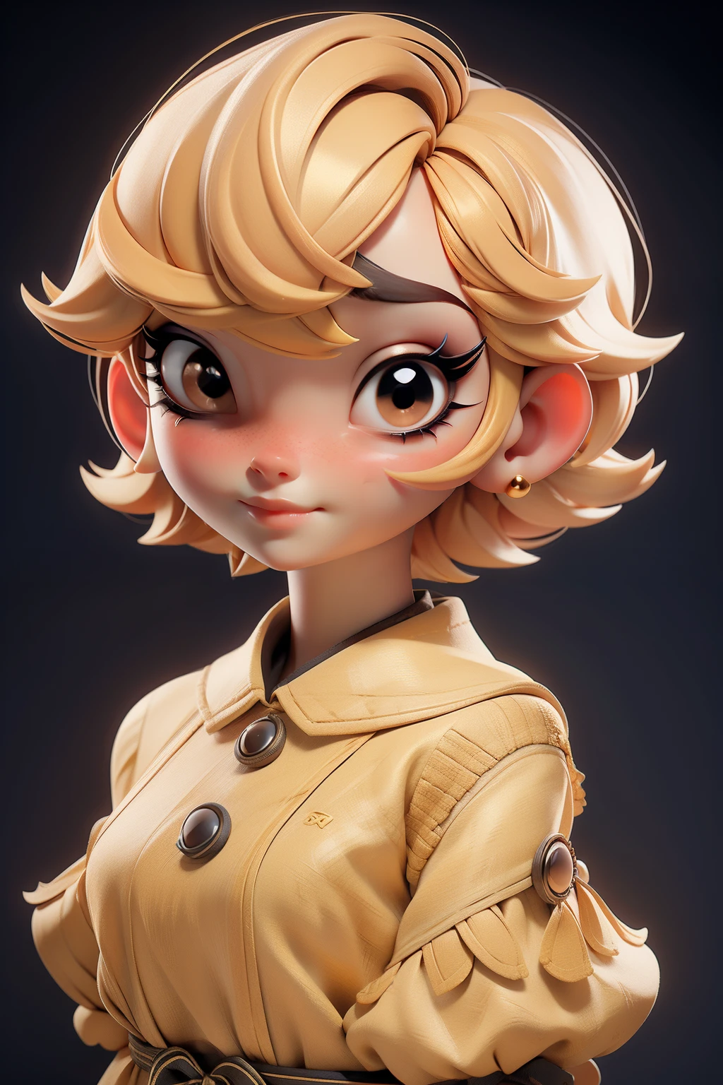 letter, 3D Face Pattern, Sweet and delicate girl, With short dyed hair ,golden girl,black makeup