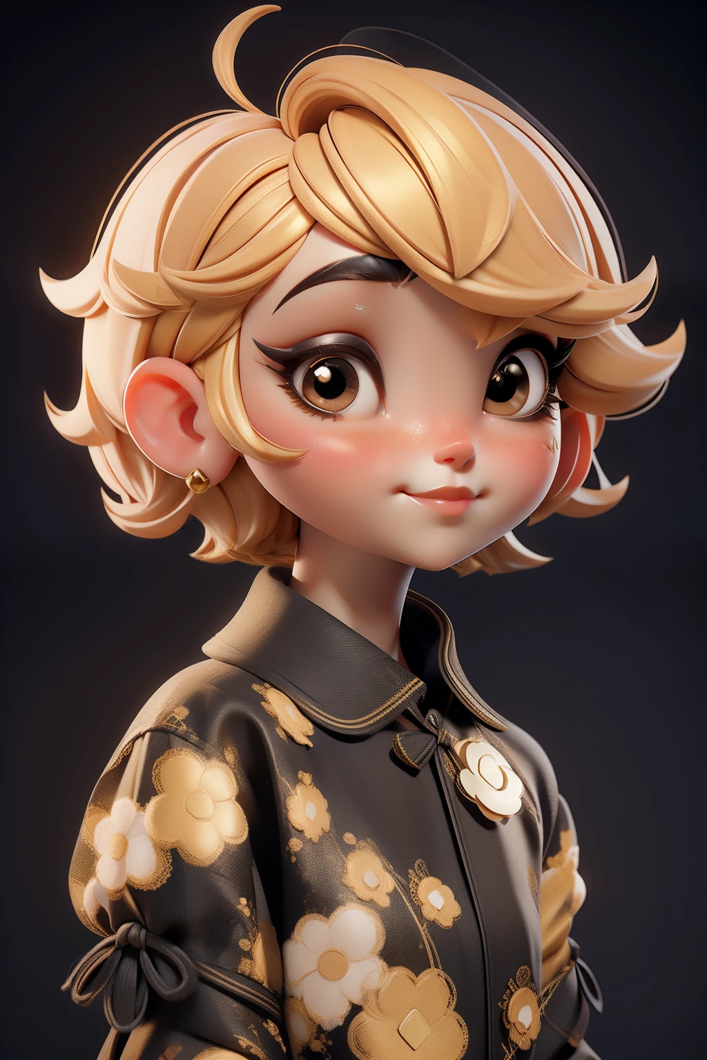 letter, 3D Face Pattern, Sweet and delicate girl, With short dyed hair ,Golden Girl,black makeup