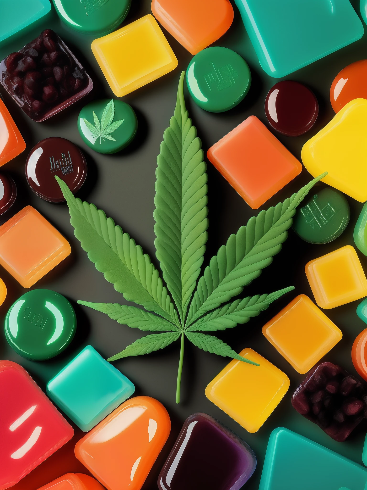I need a logo for a cannabis-infused gummy business. The logo should reflect the fun and playful nature of the product. It should incorporate elements that represent both the cannabis plant and gummy candies. The logo should also convey a sense of quality and professionalism to assure customers of the product's safety and effectiveness. The colors used in the logo should be vibrant and eye-catching, while still maintaining a sense of sophistication. Overall, the logo should be memorable and easily recognizable, helping to establish the brand identity of the cannabis-infused gummy business. To achieve this, the logo could feature a playful cartoon-style cannabis plant with gummy candies growing from its branches. The use of bright, bold colors such as green, purple, and yellow can make the logo visually appealing and eye-catching. Incorporating a clean and modern font for the business name can convey a sense of professionalism and quality. Additionally, adding a subtle cannabis leaf pattern or silhouette in the background can further reinforce the connection to the product. Lastly, ensuring that the logo is scalable and versatile will allow for its use across various marketing materials and platforms, helping to build brand recognition.