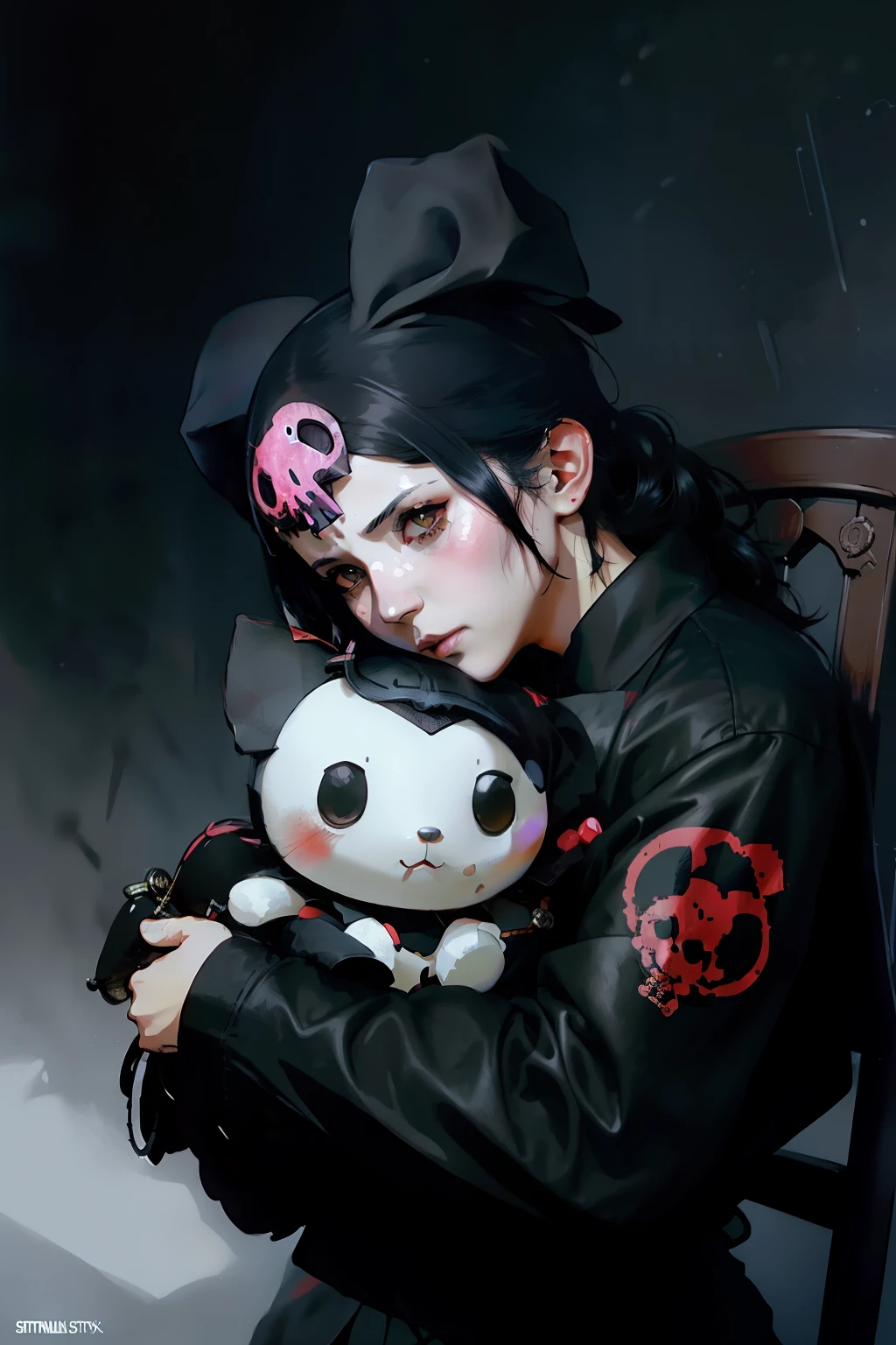 Kuromi's plush toy, Illustration by Greg rutkowski, yoji shinkawa, 4K, Digital art, concept-art, trending on artstationh