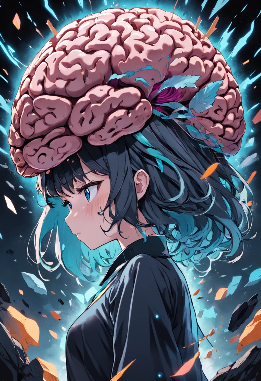 /Imagine Prompt: Illustration of a brain for a sticker with a black background, en negrita, bordes dentados, Trashcore, sombreado claro --v 5.2